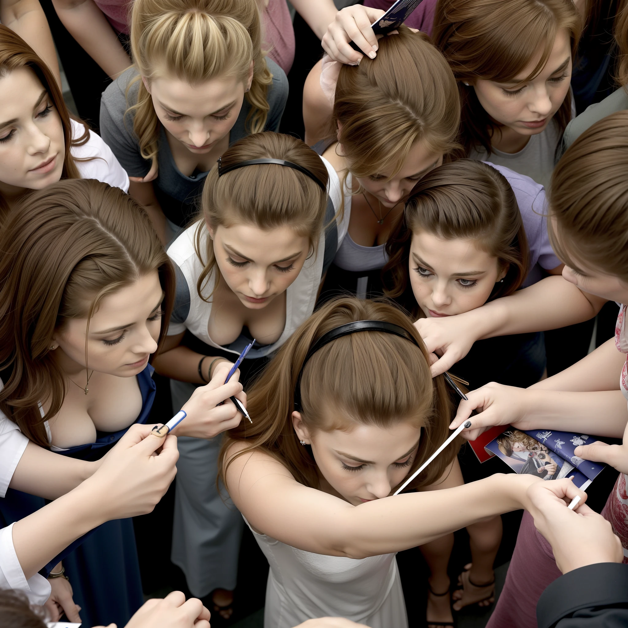 downbrouse, Famous actresses signing autographs, View from above, Crowded
