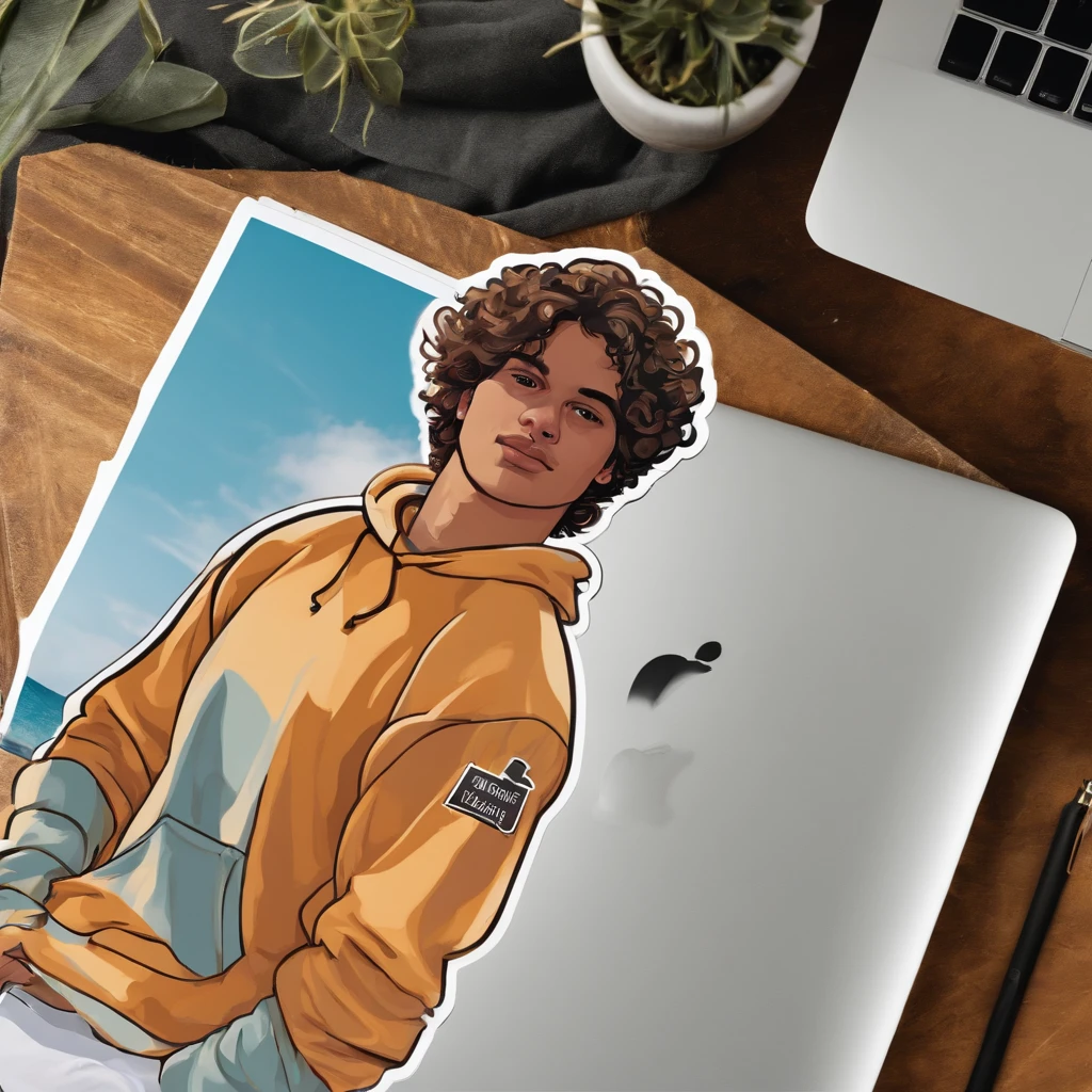 "Unique Content Creator Custom Stickers of Long Sweatshirt and Handsome Young Man"