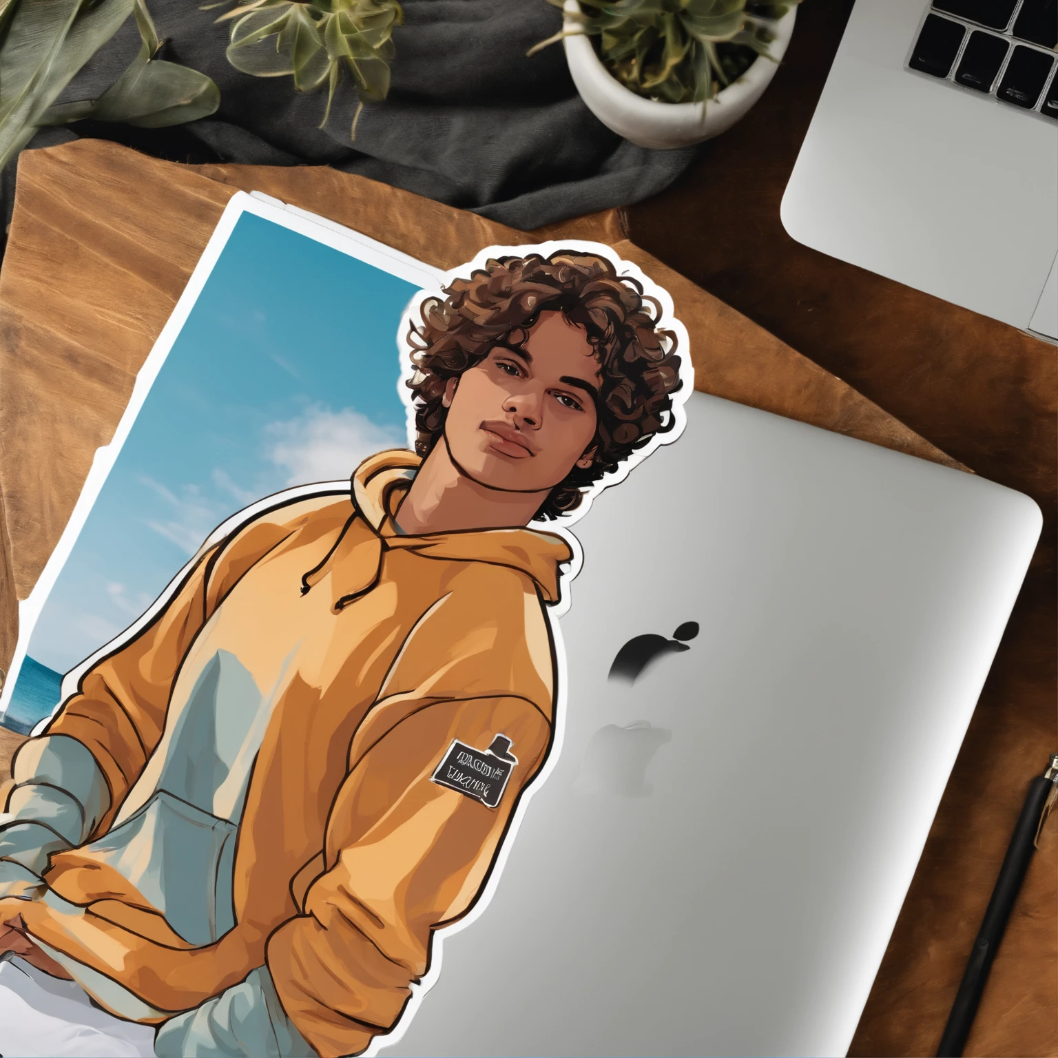 "Unique Content Creator Custom Stickers of Long Sweatshirt and Handsome Young Man"