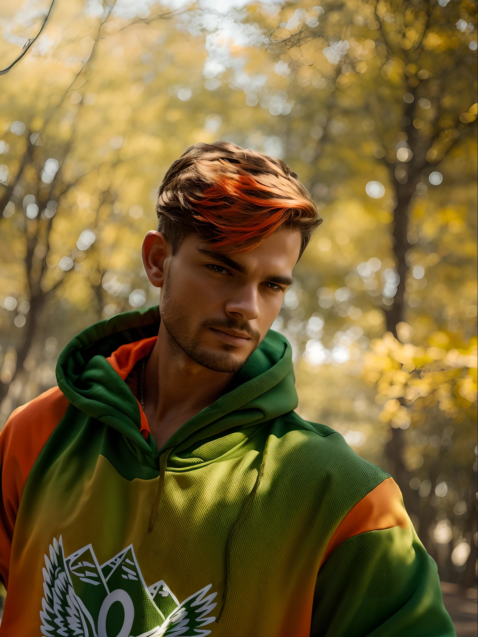 Green and orange mixed colour hoodie
