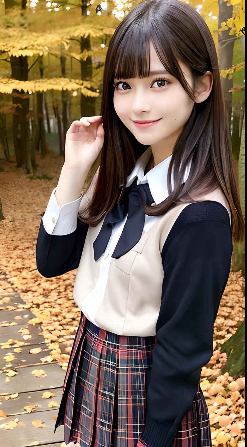 autumn leaves, autumn, beautiful forest,(school uniform:1.2), long sleeve, smile,
very cute ,black hair, shiny hair, bangs, black eyes, happy, sexy,
solo, 1girl,
(masterpiece, best quality, ultra-detailed)
,masterpiece, best quality