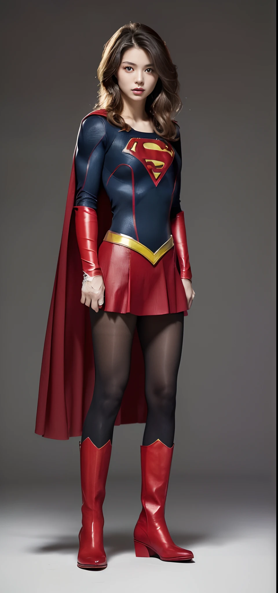 Beautiful girl fighting、japanes、Cute Beautiful Girl、(((Wear black tights on your beautiful legs.)))、(((beauty legs)))、(((Painful look)))、((((Make the most of the original image)))、(((Supergirl Costume)))、(((Beautiful hair with short cuts)))、(((Injured)))、(((Feet must necessarily be worn with black tights)))、(((You need to wear red boots)))、((Top image quality、8K))、((top-quality、8K、masterpiece:1.3))、(((Keep your background simple)))、Crisp focus:1.2、Beautiful woman with perfect body shape:1.4、Slender Abs:1.2、a wet body:1.5、Highly detailed facial and skin texture、8K、Keep your background simple
