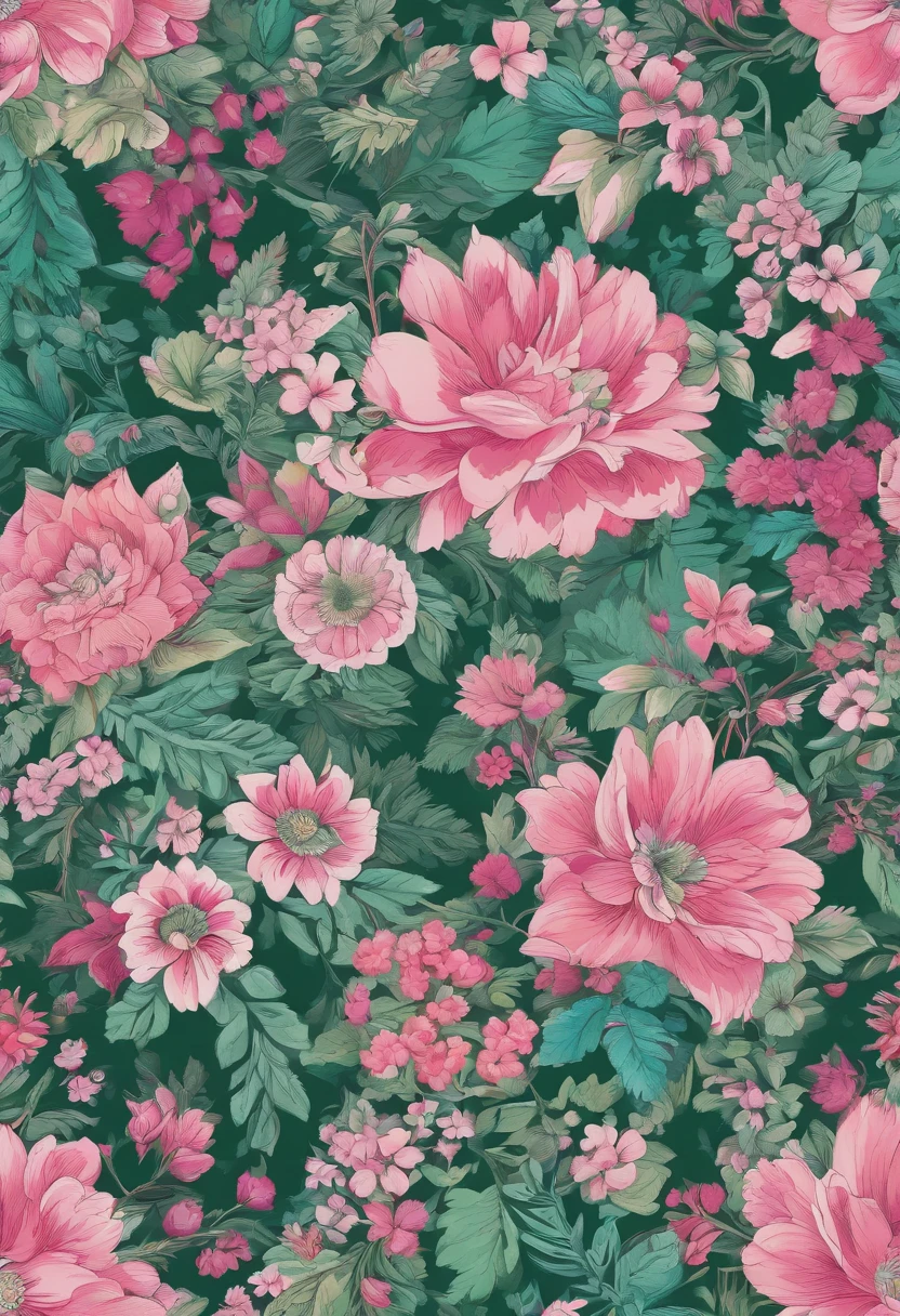 Vintage floral print for Green Pink shirt