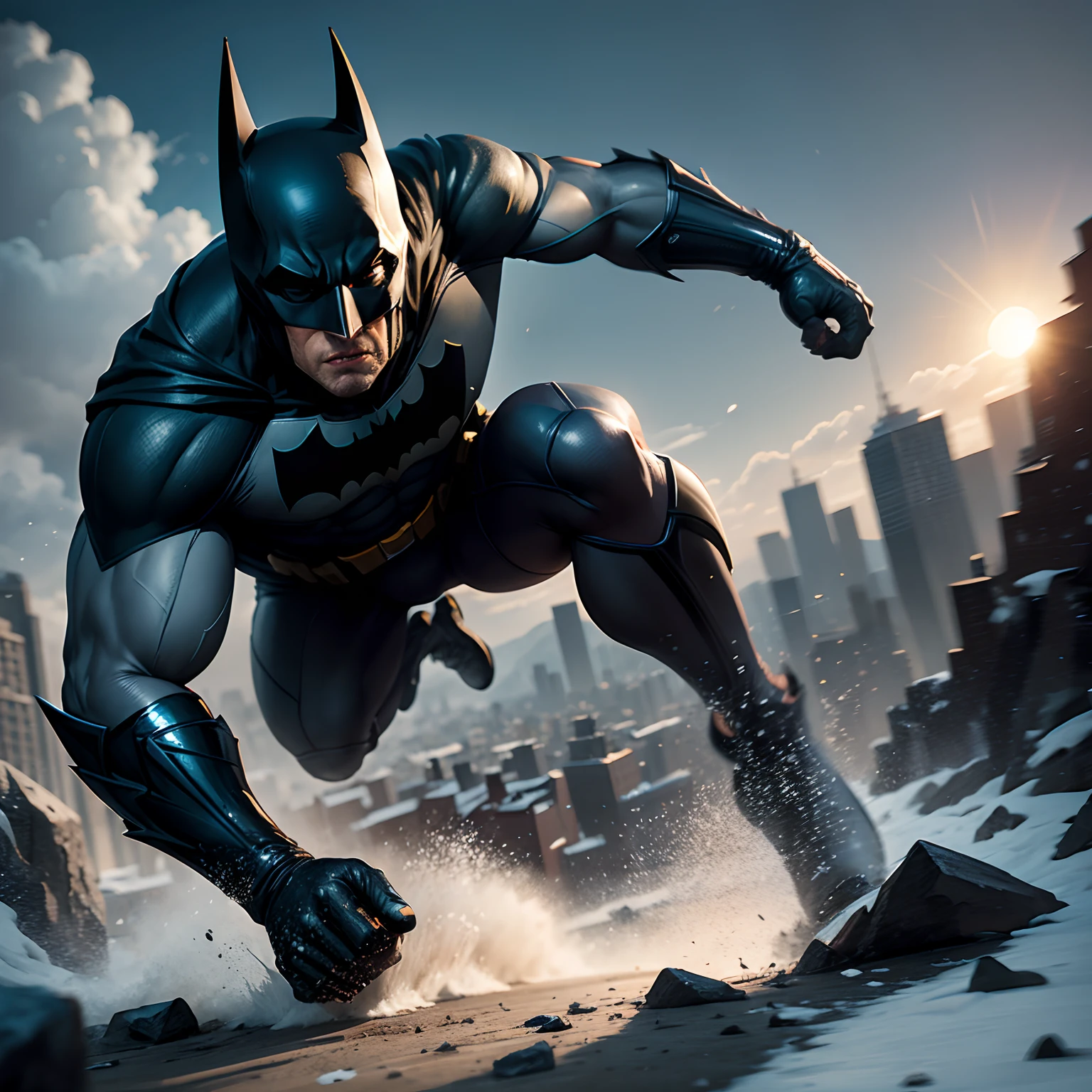 Batman sprinting uphill on a steep slope
