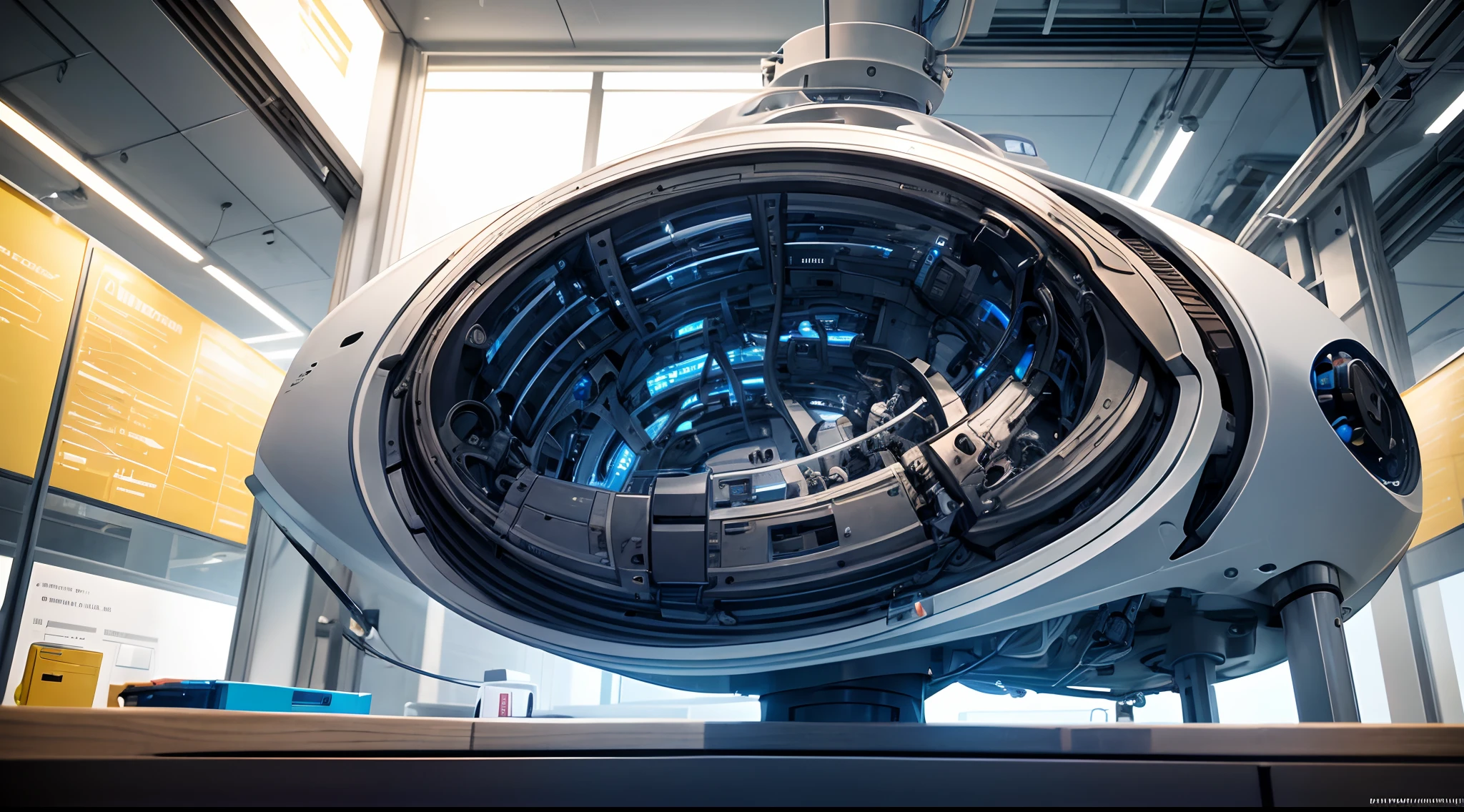 In the innovation lab of a startup,Young designers and engineers brainstorm around the development of the industrial brain,Full of creativity and passion,The laboratory bench is equipped with electronic components and models,close-up perspective, 8K,high definition resolution