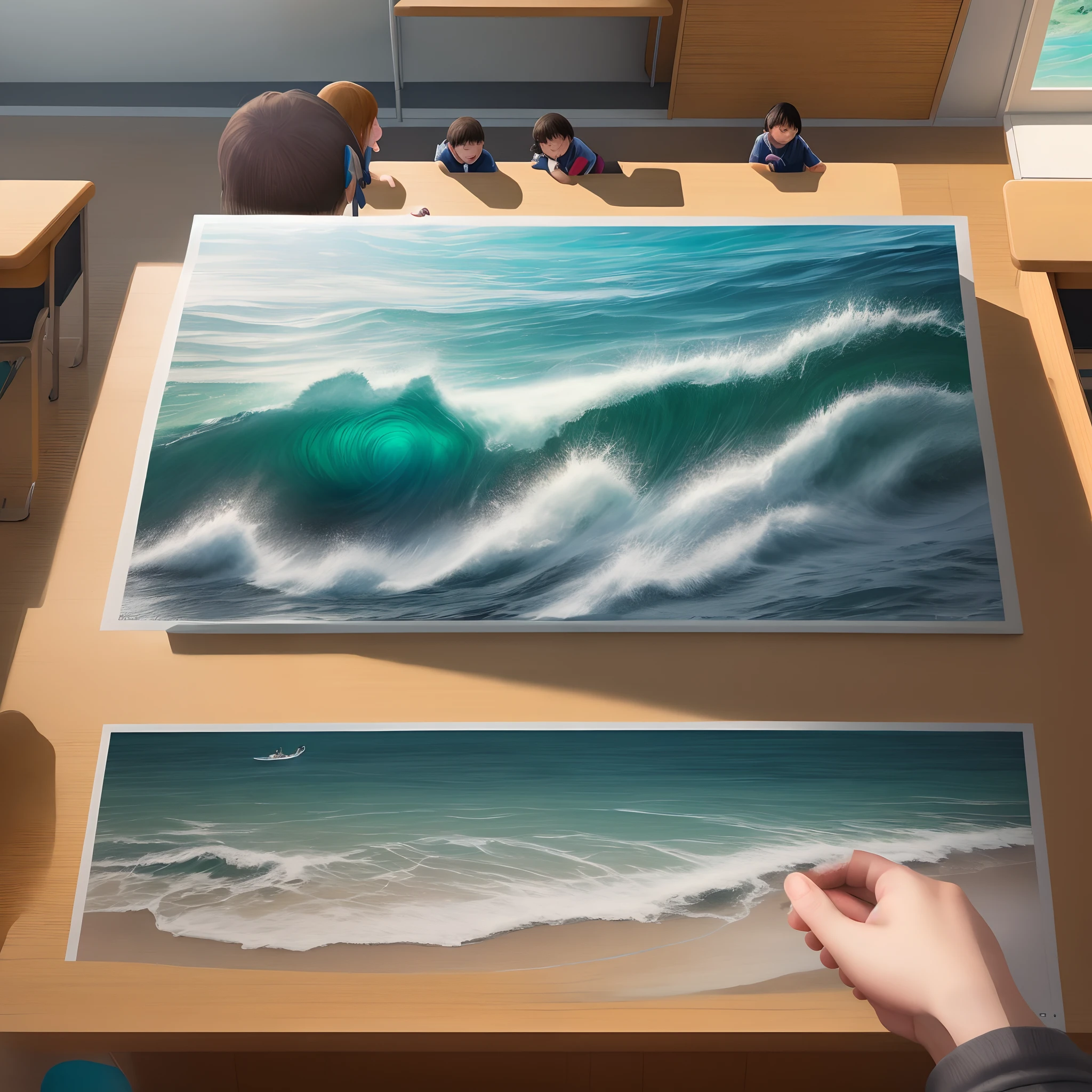 stage　Illustration of elementary school students　Image of the sea　play
