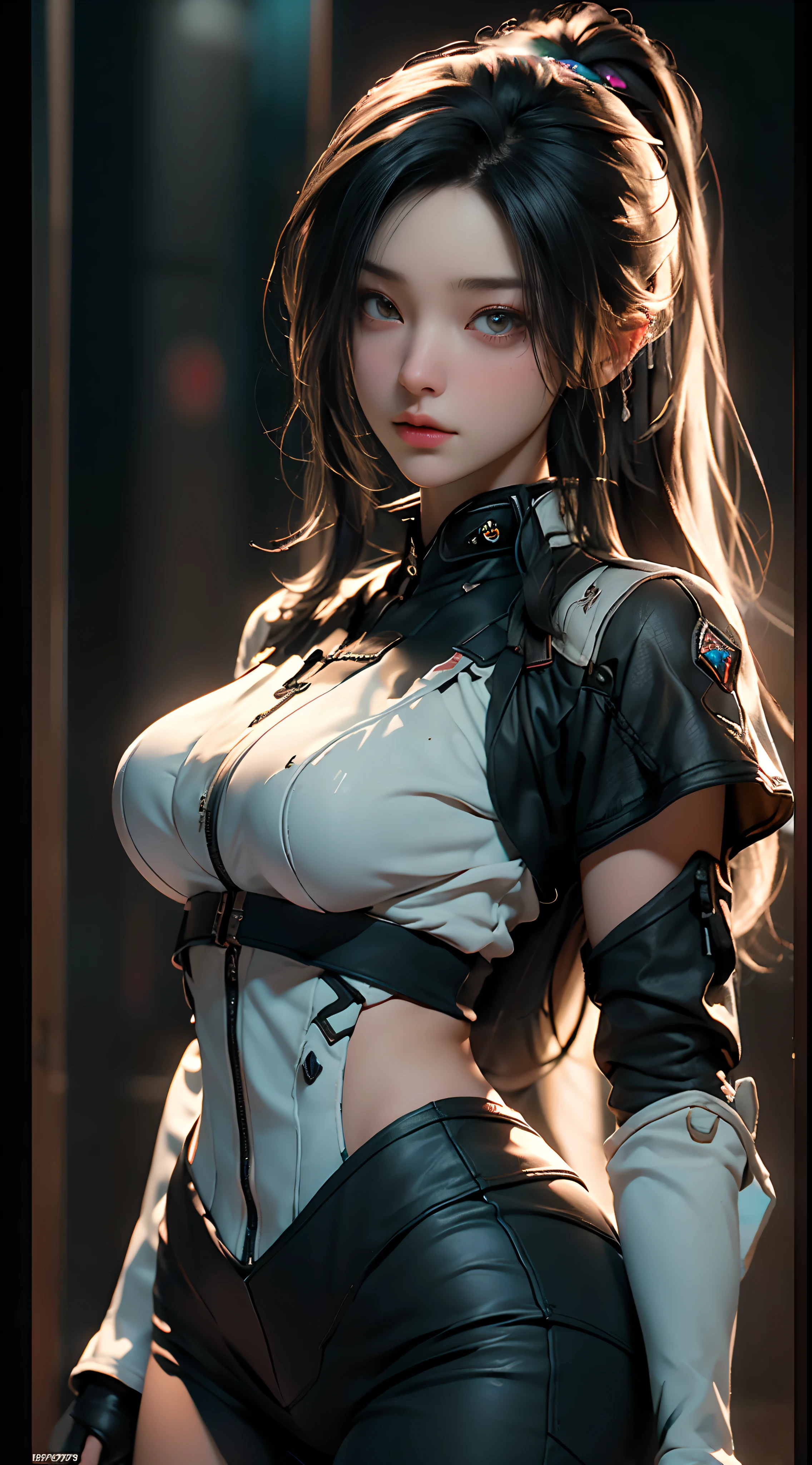 ((Best quality)), ((masterpiece)), (detailed:1.4), 3D, an image of a beautiful cyberpunk female,HDR (High Dynamic Range),Ray Tracing,NVIDIA RTX,Super-Resolution,Unreal 5,Subsurface scattering,PBR Texturing,Post-processing,Anisotropic Filtering,Depth-of-field,Maximum clarity and sharpness,Multi-layered textures,Albedo and Specular maps,Surface shading,Accurate simulation of light-material interaction,Perfect proportions,Octane Render,Two-tone lighting,Wide aperture,Low ISO,White balance,Rule of thirds,8K RAW,