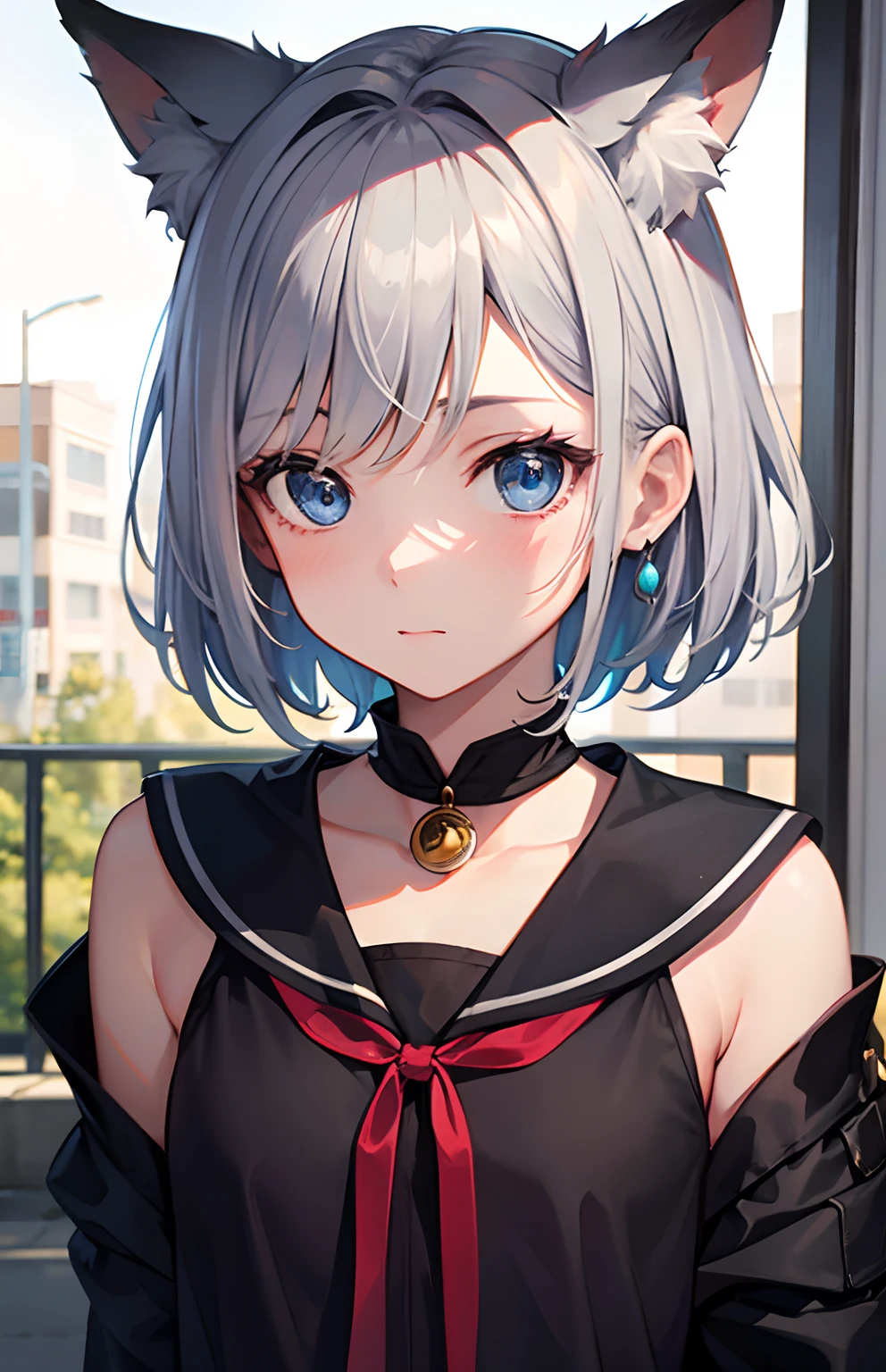 masterpiece,Top image quality,hight resolution,imagem 4k,Raw photo,Photorealsitic,{Solo},teens girl,silber hair,Bery short hair,stare at each other,Blue eyes,小柄,Silver fox ears,Fox tail,,boyish,,、small tits,,,a ,Halloween,Mummy costume