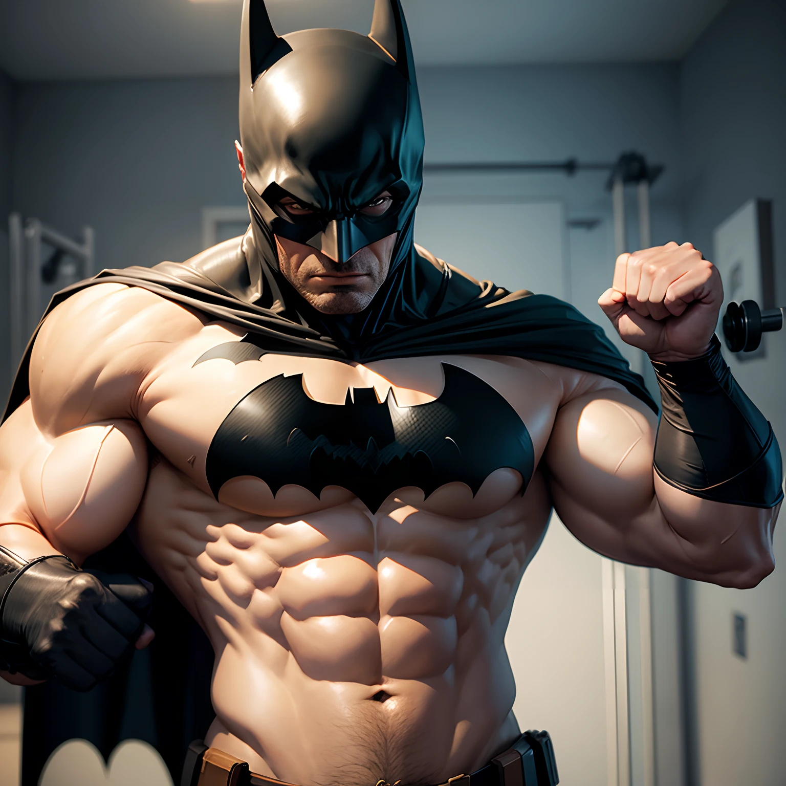 Batman doing muscle exercises