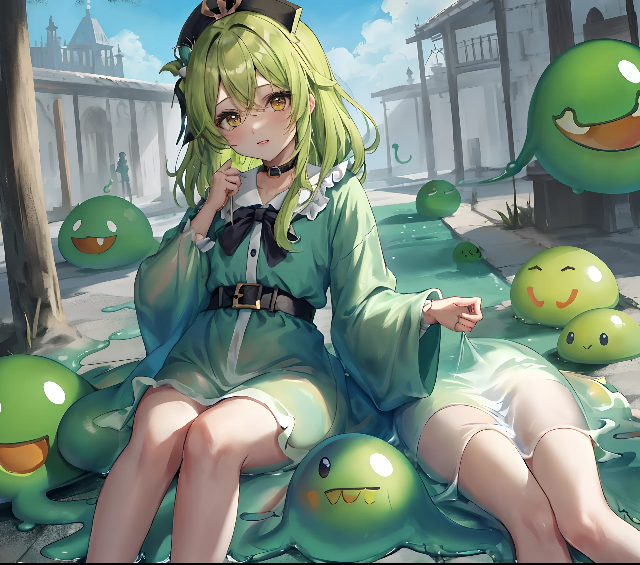 girl, tentacle, shrine, nsfw, slime, intense sex, sweat,