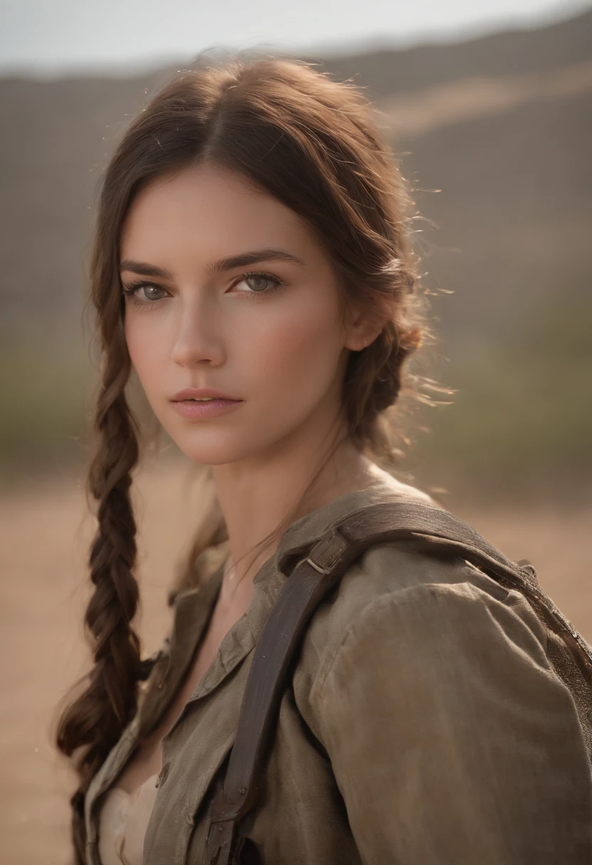 A stunning 18-year-old woman in a post-apocalyptic wilderness, sobrevivente, roupas sujas rasgadas, rosto e corpo sujos, cabelo sujo, lixo, olhar despenteado, duro, ligaduras, luvas, camiseta regata, colete, military pants, badass, rosto detalhado, rosto realista, olhos realistas, normal hands, obra-prima, ::Post-apocalyptic styler, intrincado, ultra detalhado, elegante, deslumbrante, (papel de parede), arte conceitual, detalhes intrincados, altamente detalhado, ((cinemactic)), Dramatic, (mais alta qualidade, Concedido, obra-prima:1.5), (fotorrealista:1.5), fotografia, Realistic photo, Nikon, Luz Natural, 4k, highes definition, XF IQ4, 150MP, 50 millimeters, ISO 1000 Certification, 1/Anos 250, Luz Natural, Adobe Lightroom, photolab, Photographic Affinity, PhotoDirector 365, ::n_style (((deformed hands))), ((rosto deformado)), pintura digital,