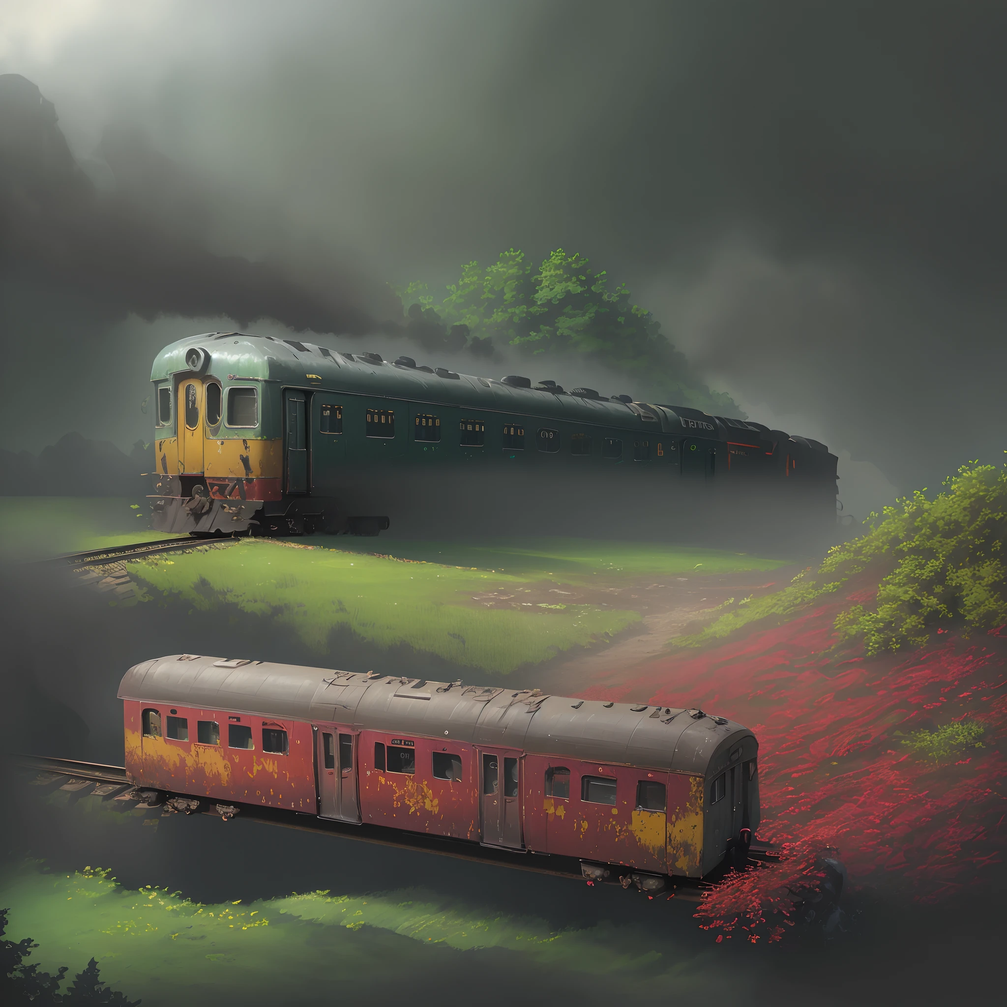 The train was abandoned in the woods.