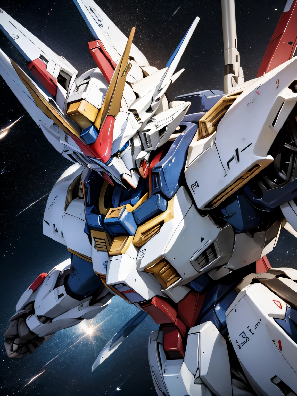 BlueＺGundam、Mobile Suit Gundam、flying in space、Beautiful stars and earth background、