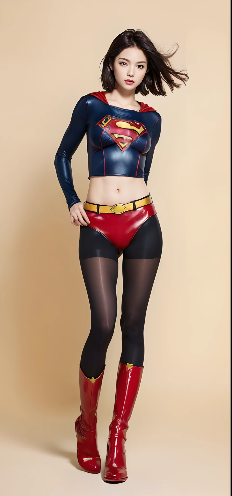 Beautiful girl fighting、japanes、Cute Beautiful Girl、(((Wear black tights on your beautiful legs.)))、(((beauty legs)))、(((Painful look)))、((((Make the most of the original image)))、(((Supergirl Costume)))、(((Beautiful hair with short cuts)))、(((Injured)))、(((Feet must necessarily be worn with black tights)))、(((You need to wear red boots)))、((Top image quality、8K))、((top-quality、8K、​masterpiece:1.3))、(((Keep your background simple)))、Crisp focus:1.2、Beautiful woman with perfect body shape:1.4、Slender Abs:1.2、a wet body:1.5、Highly detailed facial and skin texture、8K、Keep your background simple