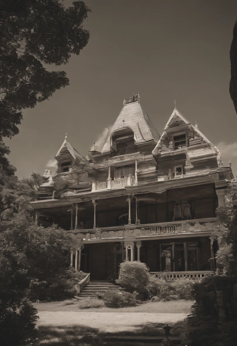 Realistic, real life, beautiful old colonial big house on the hill, laurie greasley style, studio ghibli, akira toriyama, james gilleard, genshin impact, trending pixiv fanbox, acrylic spatula, 4k, vibrant colors, devinart, trend in artstation