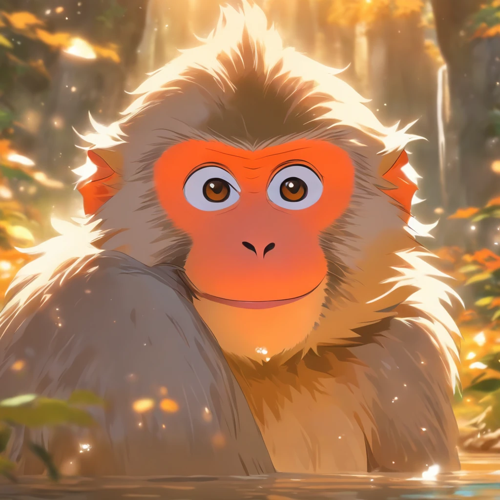 japanese macaque eating, close-up,focused,highres,hdr,detailed fur,detailed face,expressive eyes,vivid colors,bokeh,soft lighting,forest background,autumn foliage,natural setting,peaceful ambiance,wisps of steam from hot spring,bushy eyebrows,charming,engaged expression,nature photography,pristine,playful,Japanese countryside,attentive posture,warm sunlight filtering through trees,lush greenery,crisp air,steaming hot spring water,foraging for food,curiosity,natural beauty,pristine habitat,intimate moment,Prominent cheekpouch,sturdy physique,sharp teeth,bare skin on face,relaxed environment,harmonious relationship with nature,quiet contemplation