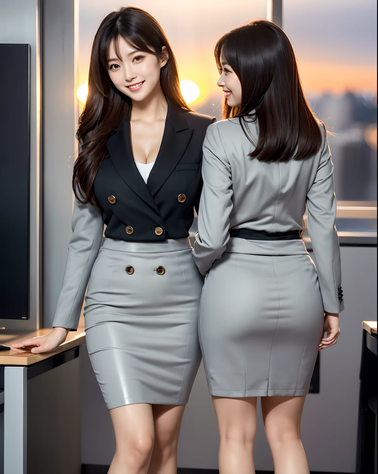 Two asian women in business attire standing next to each other - SeaArt AI