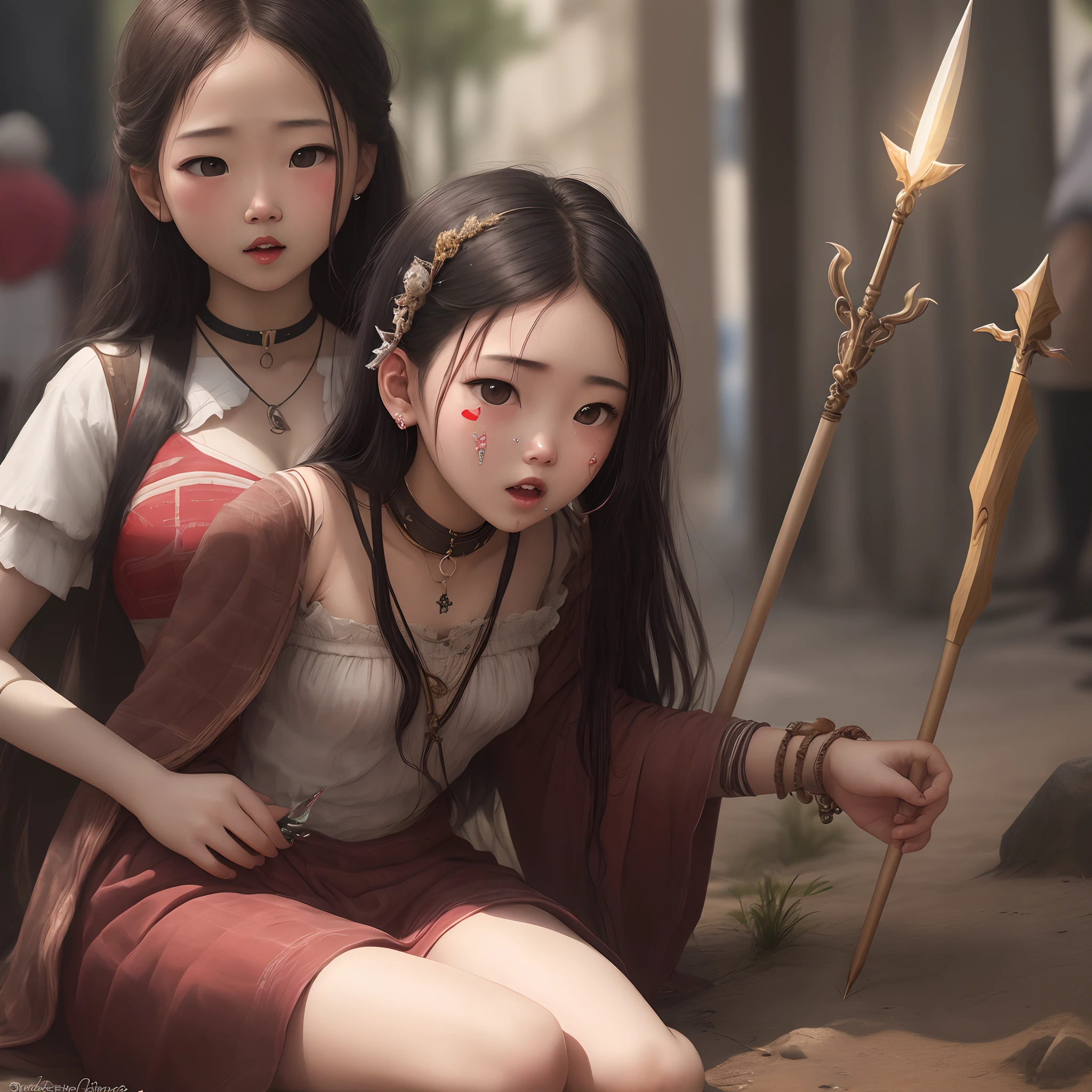 The girl was pierced with a spear
