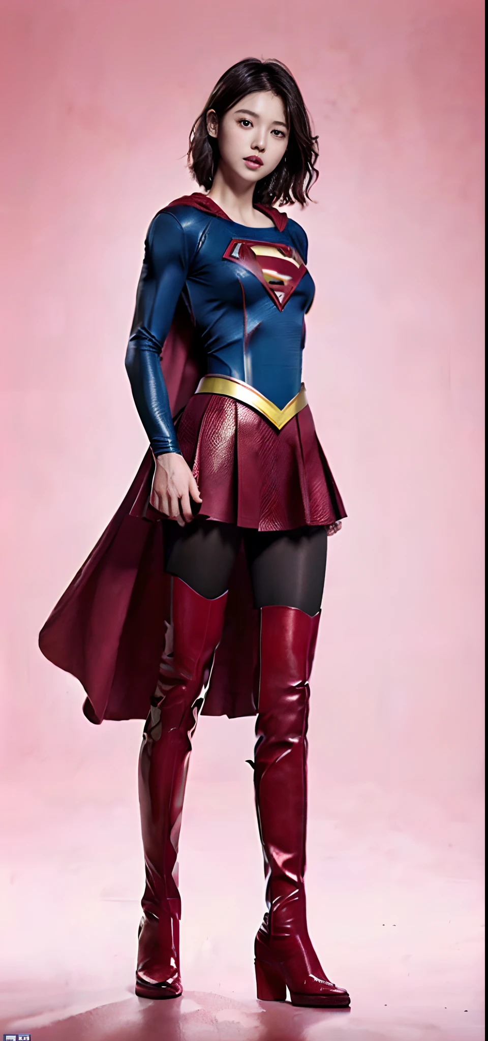 Beautiful girl fighting、japanes、Cute Beautiful Girl、(((Wear black tights on your beautiful legs.)))、(((beauty legs)))、(((Painful look)))、((((Make the most of the original image)))、(((Supergirl Costume)))、(((Beautiful hair in a short cut)))、(((Injured)))、(((Feet must necessarily be worn with black tights)))、(((You need to wear red boots)))、((Top image quality、8K))、((top-quality、8K、masterpiece:1.3))、(((Keep your background simple)))、Crisp focus:1.2、Beautiful woman with perfect body shape:1.4、Slender Abs:1.2、a wet body:1.5、Highly detailed facial and skin texture、8K、Keep your background simple