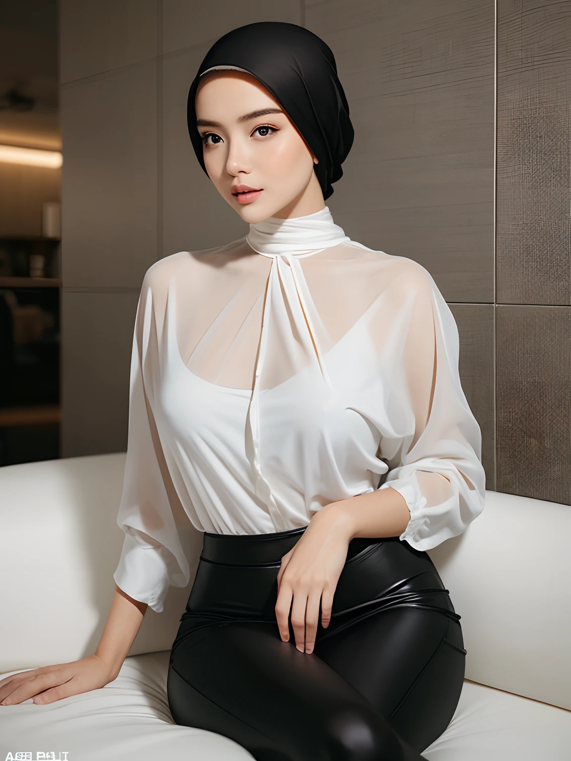 (8k, RAW photos, top quality, masterpiece: 1.2), (realistic, photorealistic: 1.37), 1 girl, malay people, 25 years old, female, night, cityscape, street, wet road, natural light, (front view), dark brown hair, detailed face, more lips, detailed eyes, more skin, double eyelids, malay breasts), (nipple process: 1.3), (large areola), pubic hair, dark pubic hair, ( see-through shirt, wet shirt, open shirt), no bra, (panties), (clothes see-through), clothes transparent, high heels, (the shape of the pubic area is clearly visible), perfect body, ((wet body : 1.5)), shiny skin, sitting, (crotch open)), sexy pose, sexy look, eye contact with camera