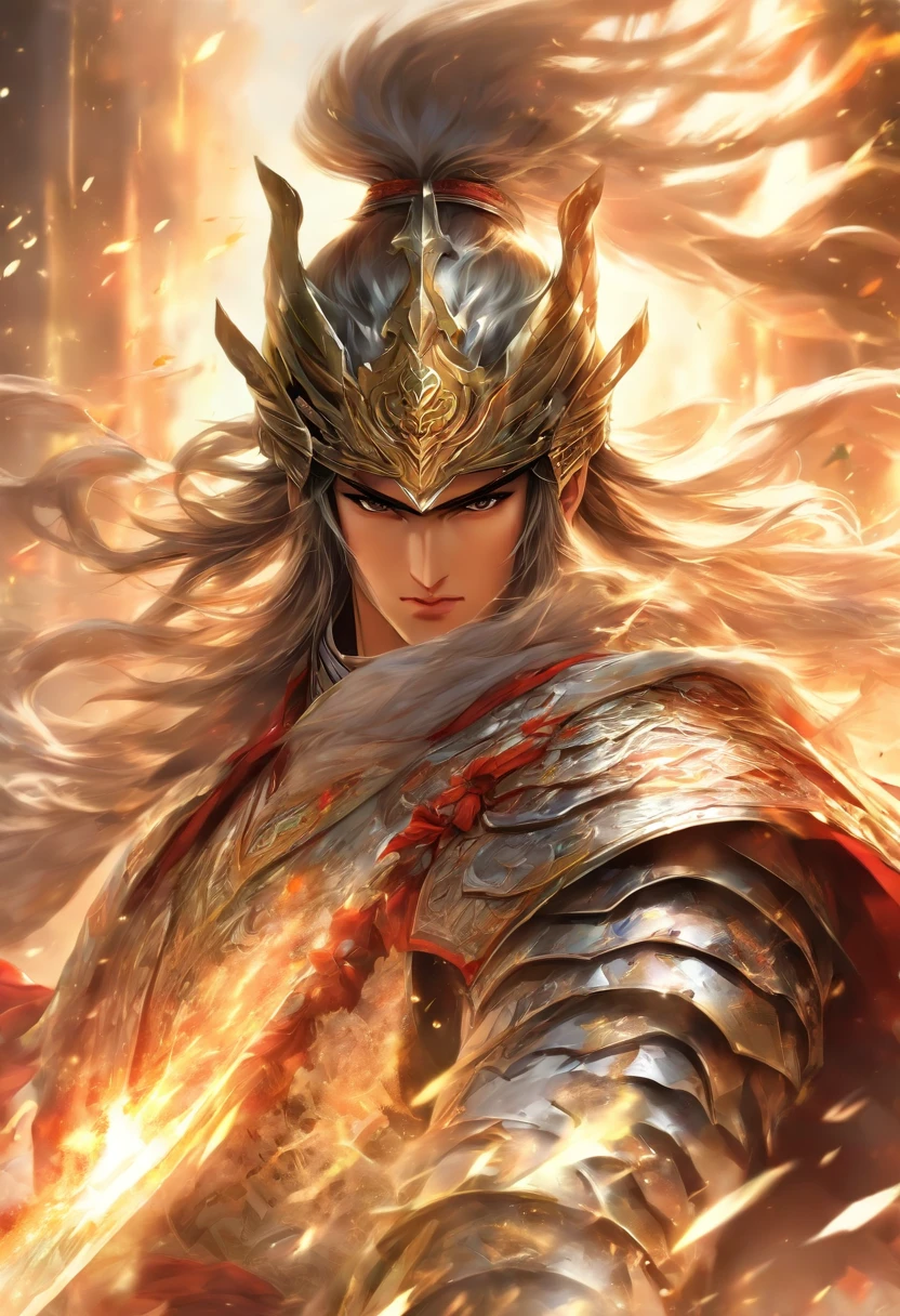 A woman in armor with a sword and fire in her hand - SeaArt AI