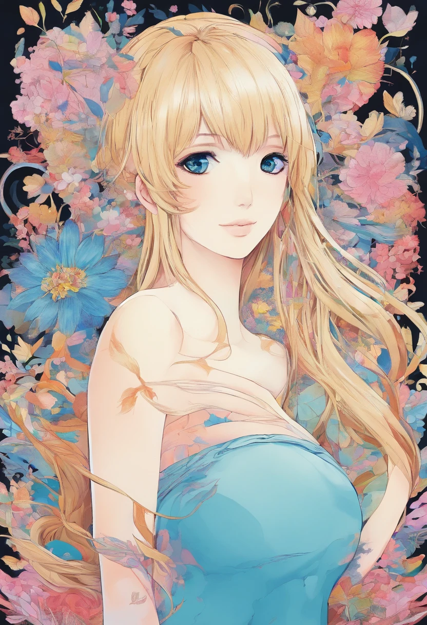 pregnant women with，Bandeau，Tight trousers，blonde with blue eyes，young 17 years old，Bare pregnant belly