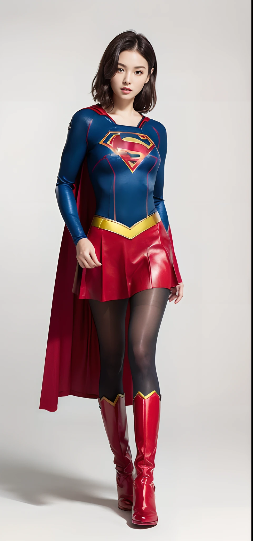 Beautiful girl fighting、japanes、Cute Beautiful Girl、(((Wear black tights on your beautiful legs.)))、(((beauty legs)))、(((Painful look)))、((((Make the most of the original image)))、(((Supergirl Costume)))、(((Beautiful hair with short cuts)))、(((Injured)))、(((Feet must necessarily be worn with black tights)))、(((You need to wear red boots)))、((Top image quality、8K))、((top-quality、8K、masterpiece:1.3))、(((Keep your background simple)))、Crisp focus:1.2、Beautiful woman with perfect body shape:1.4、Slender Abs:1.2、a wet body:1.5、Highly detailed facial and skin texture、8K、Keep your background simple