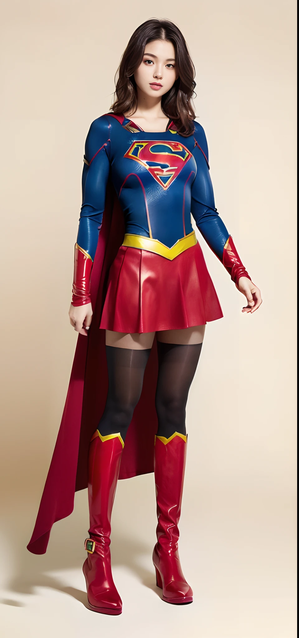 HD, Masterpiece, (((super detailed face))), (beautiful face), 1 woman in a superman costume laying on the floor, very beautiful supergirl, super photo realistic, super photorealistic, visual of supergirl, (pantyhose:1.4), ((full body shot)), 4k, cinematic, ((full body shot)), (zoom out:1.2), realistic , super high resolution, super highly detailed, 4 k, (torn pantyhose), (((eyes closed))), (sleep), (Unconsciousness), ((closed lips)), Closed mouth, ((Blonde hair)), (stretch legs) , ((Lie down on the floor)), (Abandoned building wreckage backdrop), (Red boots), (((folded up skirt to see panties))), ((Show underwear)), (can see panties)