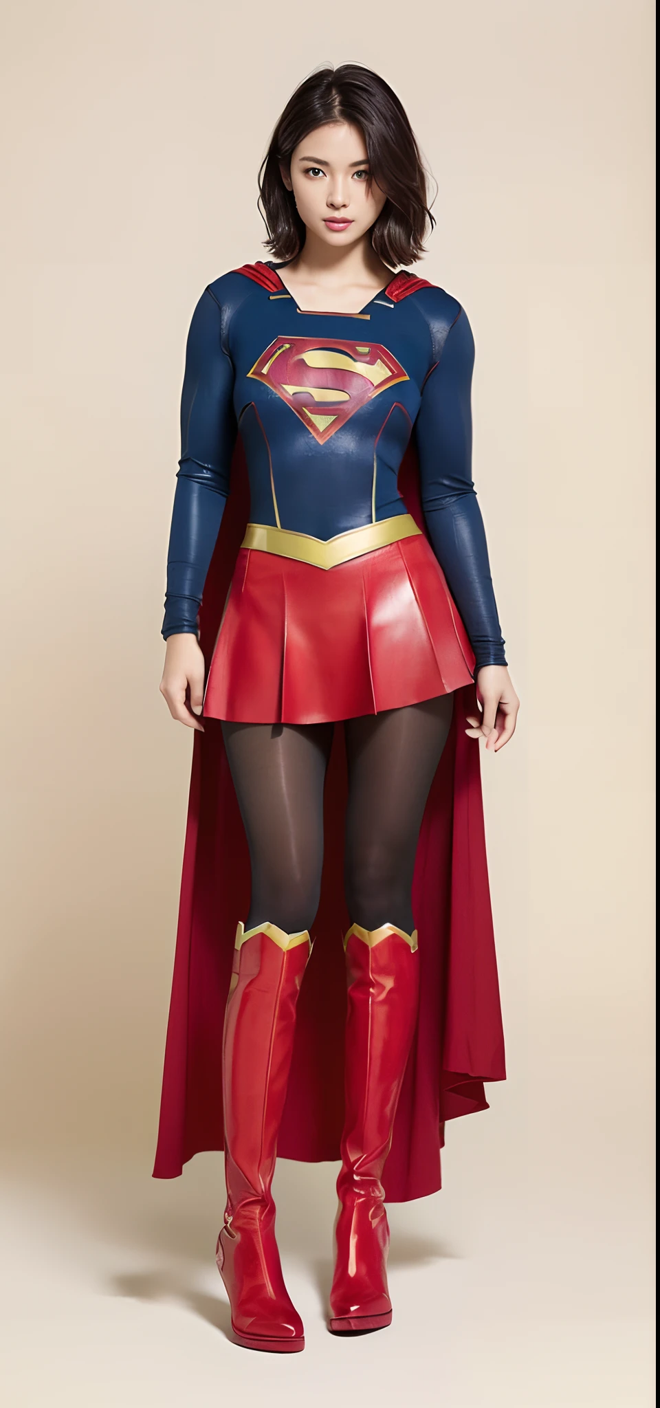 Beautiful girl fighting、japanes、Cute Beautiful Girl、(((Wear black tights on your beautiful legs.)))、(((beauty legs)))、(((Painful look)))、((((Make the most of the original image)))、(((Supergirl Costume)))、(((Beautiful hair with short cuts)))、(((Injured)))、(((Feet must necessarily be worn with black tights)))、(((You need to wear red boots)))、((Top image quality、8K))、((top-quality、8K、​masterpiece:1.3))、(((Keep your background simple)))、Crisp focus:1.2、Beautiful woman with perfect body shape:1.4、Slender Abs:1.2、a wet body:1.5、Highly detailed facial and skin texture、8K、Keep your background simple