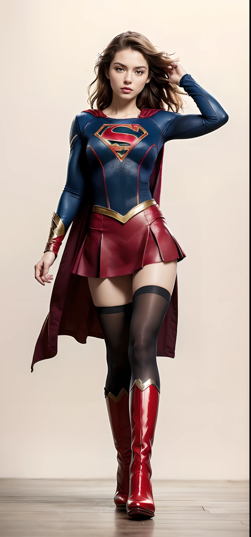 Beautiful girl fighting、japanes、Cute Beautiful Girl、(((Wear black tights on your beautiful legs.)))、(((beauty legs)))、(((Painful look)))、((((Make the most of the original image)))、(((Supergirl Costume)))、(((Beautiful hair in a short cut)))、(((Injured)))、(((Feet must necessarily be worn with black tights)))、(((You need to wear red boots)))、((Top image quality、8K))、((top-quality、8K、masterpiece:1.3))、(((Keep your background simple)))、Crisp focus:1.2、Beautiful woman with perfect body shape:1.4、Slender Abs:1.2、a wet body:1.5、Highly detailed facial and skin texture、8K、Keep your background simple