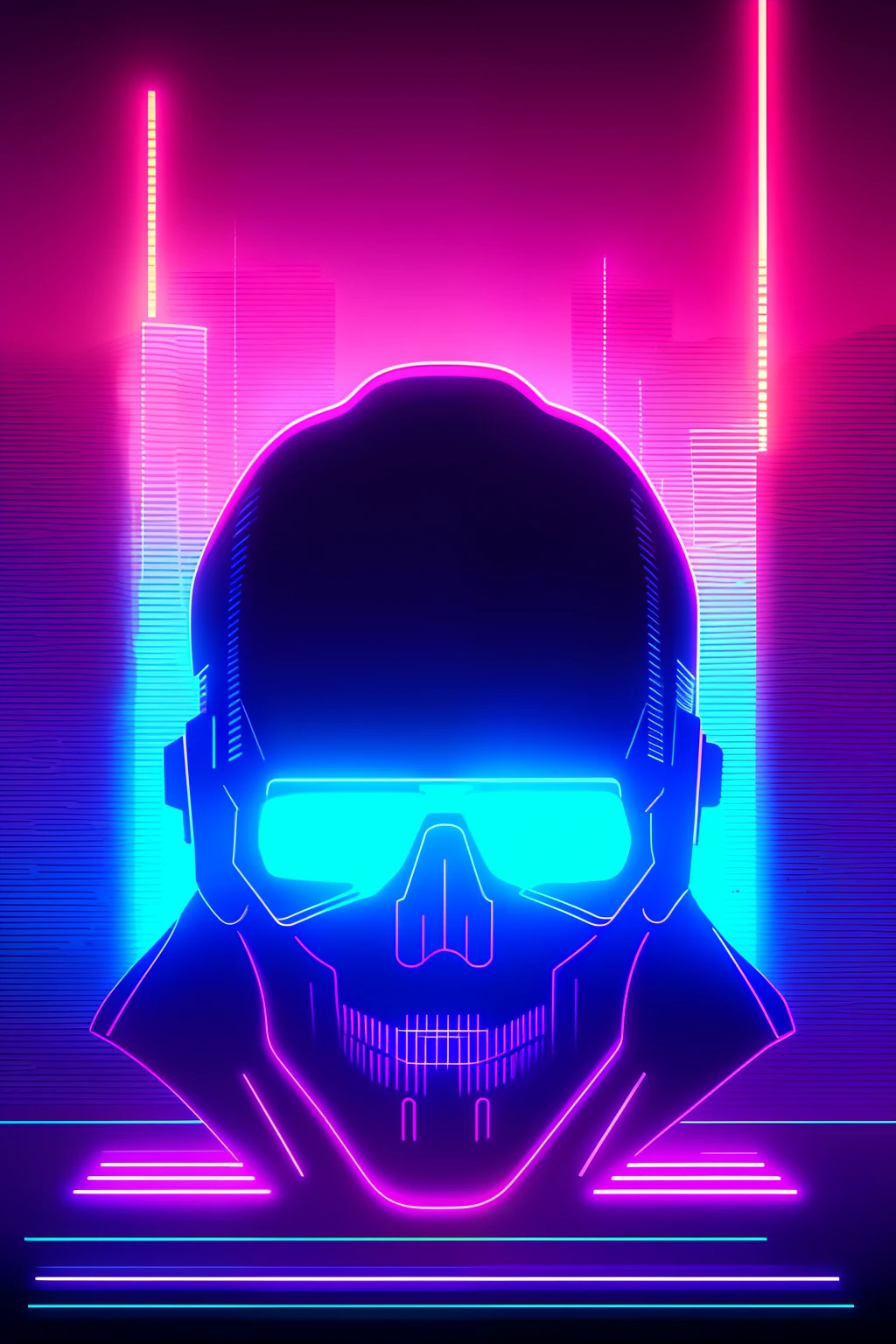 Cyberpunk synthwave skull