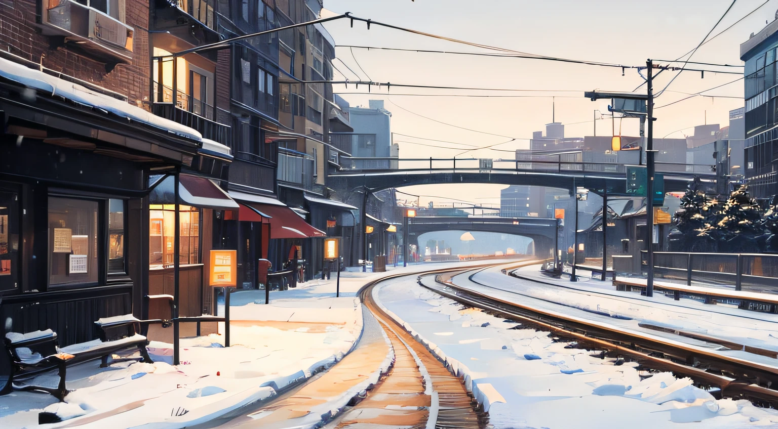 railway，Winters，nevando，city outskirts