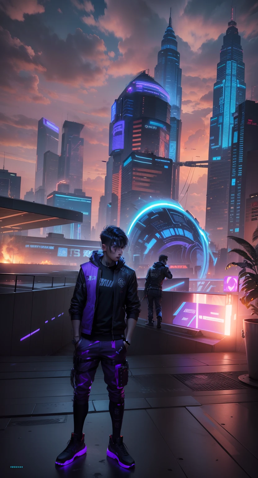 Change backround cyberpunk hansome boy, realistic face, 8k, ultra realistic