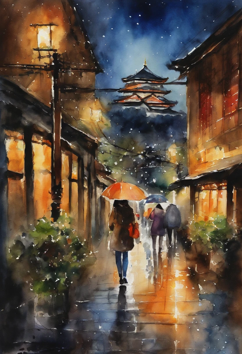1girl in、Streets of Osaka、the night、Urban landscape、Urban Light、Osaka Castle in the distance,、8k、Raw photography、topquality、masutepiece、realisitic、Photorealsitic