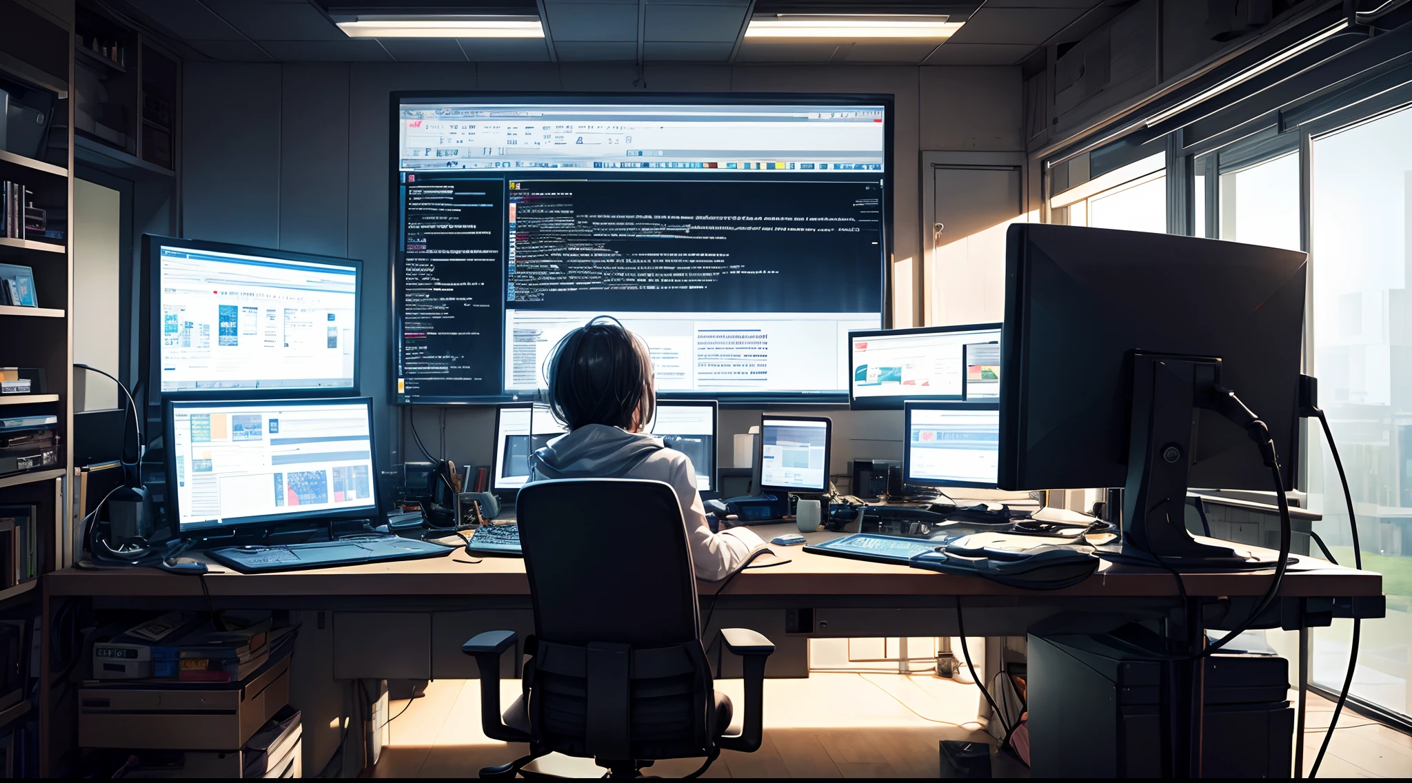 Dive into the world of programmers,Explore the bittersweet nature of their profession. This photo depicts a lone programmer sitting in front of a computer, Surrounded by lines of code and a screen full of complex algorithms. The expressions on their faces reflect a mixture of determination and frustration, Capture the essence of the programmer's journey. The environment is a fusion of technology and creativity, A modern, minimalist workspace,Decorated with posters and inspirational quotes from iconic programming languages. This mood is a combination of intense focus and occasional moments of disappointment, When programmers struggle to solve intricate problems and navigate the ever-changing technological landscape. The style of the image is a digital illustration, A blend of realism and abstraction, Created using software and techniques commonly used in digital art.
. 8K,high definition resolution