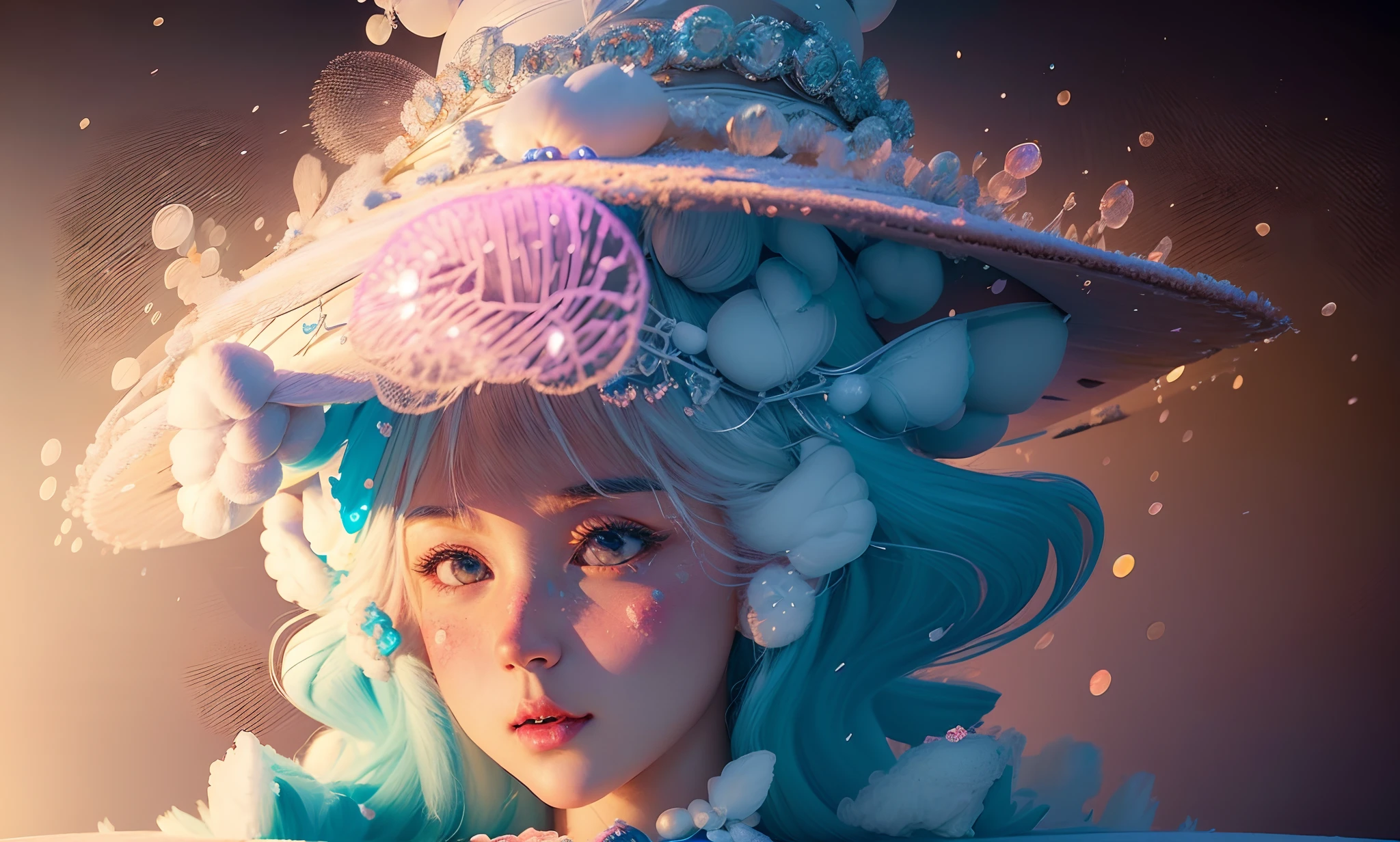 girl riding on top of a fat giant extremely fluffy cute white bunny, fantasy, 8k resolution, old time photographs faded and scratched, white riding boots, beautiful face large blue eyes, pink lips,  large white wide brim hat,  long white flowing riding dress, flat desert lands, 64k resolution, inside a heart shaped bubble a Cotton Candy Queen Women Goddess 8k Resolution Rendered Hyper Realistic Intricate Detail lives in an frosty heart shaped ice bubble, a fanciful place filled with castles, cotton candy, swans lakes and fluffy clouds, An intricate visual representation of computer programing, rendered in 24k resolution with intricate details and symbols.