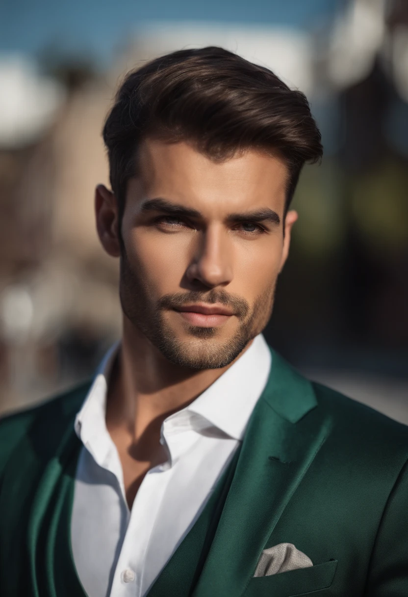 Portrait of handsome man 30 years old round face cinematic appearance