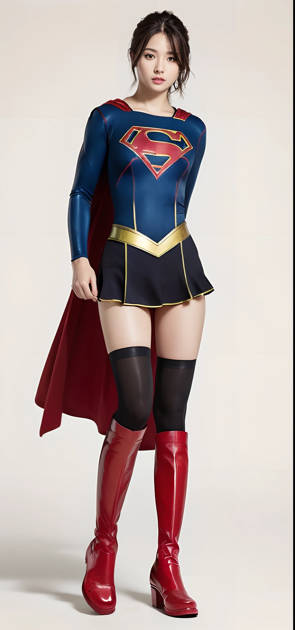 Beautiful girl fighting、japanes、Cute Beautiful Girl、(((Wear black tights on your beautiful legs.)))、(((beauty legs)))、(((Painful look)))、((((Make the most of the original image)))、(((Supergirl Costume)))、(((Beautiful hair in a short cut)))、(((Injured)))、(((Feet must necessarily be worn with black tights)))、(((You need to wear red boots)))、((Top image quality、8K))、((top-quality、8K、​masterpiece:1.3))、(((Keep your background simple)))、Crisp focus:1.2、Beautiful woman with perfect body shape:1.4、Slender Abs:1.2、a wet body:1.5、Highly detailed facial and skin texture、8K、Keep your background simple