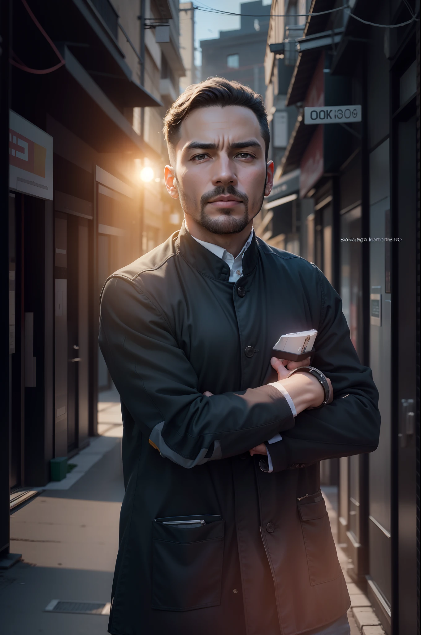 Change background to business background, , 8k resolution, don't change face