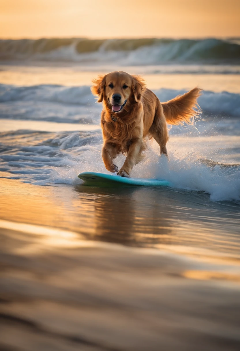 golden retriever surfando colorido