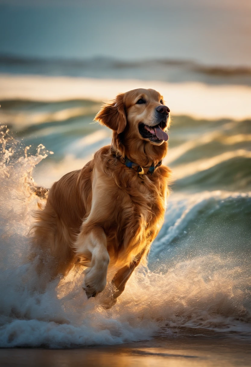 golden retriever surfando colorido