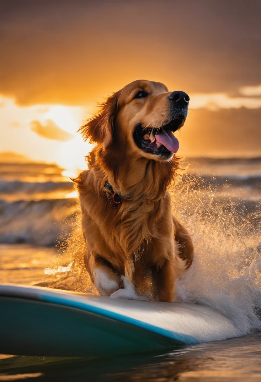 golden retriever surfando colorido