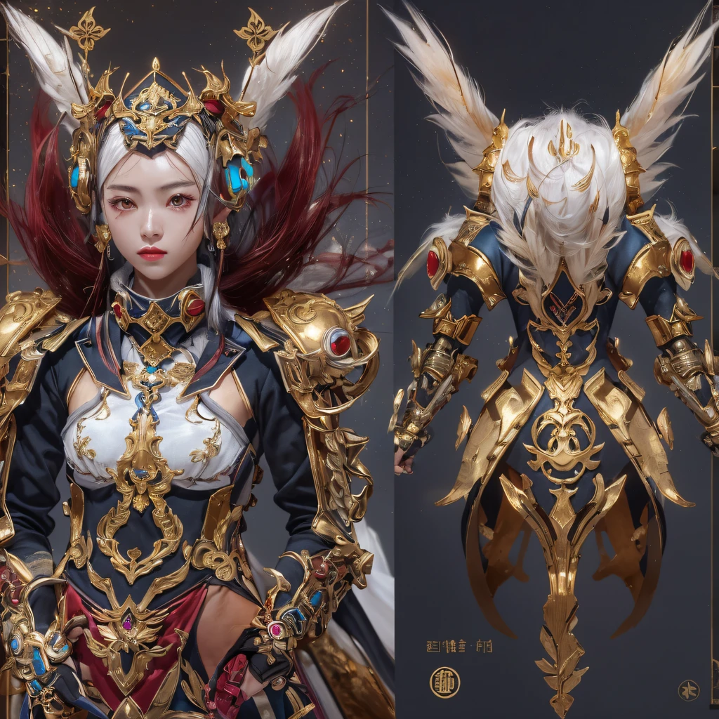 ((Red and white mech girl))National wind circle,Flying nine-tailed fat skull flame ethereal toad star,Golden-black damask white rabbit fur bra,Fuchsia pink diamonds, Tulle burgundy diamond shin guard,CG ,Light orange full set of thick mechs,Giant,, Realistic secret girl rendering, detailed face of a asian girl, Reality in the secret world, Smooth CG art, Realistic. Cheng Yi, Realistic secret style, A lovely secret rendering, 8K portrait rendering, Render character art 8 K, Kawaii realistic portrait,Golden-black damask white rabbit fur bra,Fuchsia pink diamonds, Tulle burgundy diamond shin guard((ultra real detailed.mecha-girl)Mink cotton suit mech,Bright blue and white feathers gold silk shoulder pads,Shi Zhong Huhu female Taoist,Tailfire,Tattooed with,Genius ratio,Silicone texture,Short bright purple hair,3D modeling,4K,8K,16K smooth (Masterpiece, Top quality, Best quality, offcial art, Beauty and aesthetics: 1.2), Very detailed, Colorful, Most detailed, branches,mecha-girl, (Mards)mecha-girl(canyons), (Linen future mech girl), Angry fighting stance, looking at the ground, Batik linen bandana, Crane pattern long sleeve garment,Mecha Maiden Canyon(Abstract propylene splash:1.2), Dark clouds lightning background,Sprinkle with golden mech girl powder(realisticlying:1.4),Black color hair,Flour fluttering,rainbow background, A high resolution, the detail, RAW photogr, Sharp Re, Nikon D850 Film Stock Photo by Jefferies Lee 4 Kodak Portra 400 Camera F1.6 shots, Rich colors, ultra-realistic vivid textures, Dramatic lighting, Unreal Engine Art Station Trend, cinestir 800,Flowing black hair,(((Red and white mech girl))),Front view,Pure transparency,Wear boxing gloves,Ice is permeable to gas,Film light and shadow,Panorama ultra-wide angle,extremely happy,The texture of the real person is delicate,Strong visual impact,Hyper-detailing,Dream girl,Refined face,prettyeyes,high saturated,Wear reflective sunglasses with a thick gold thread,crystal-clear,Good interpersonal skills