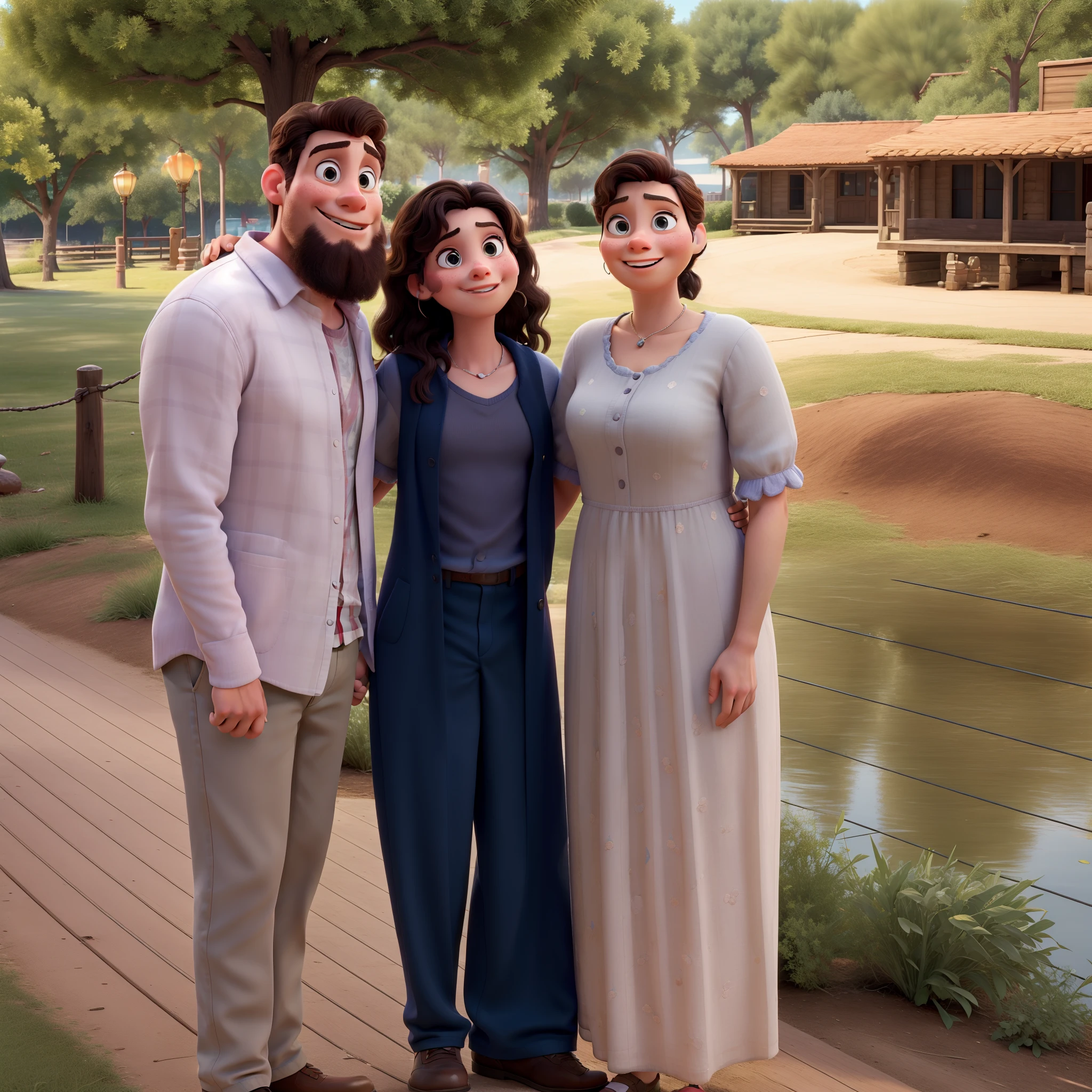 A man, a woman, a young girl, Disney Pixar style, high quality, best quality.