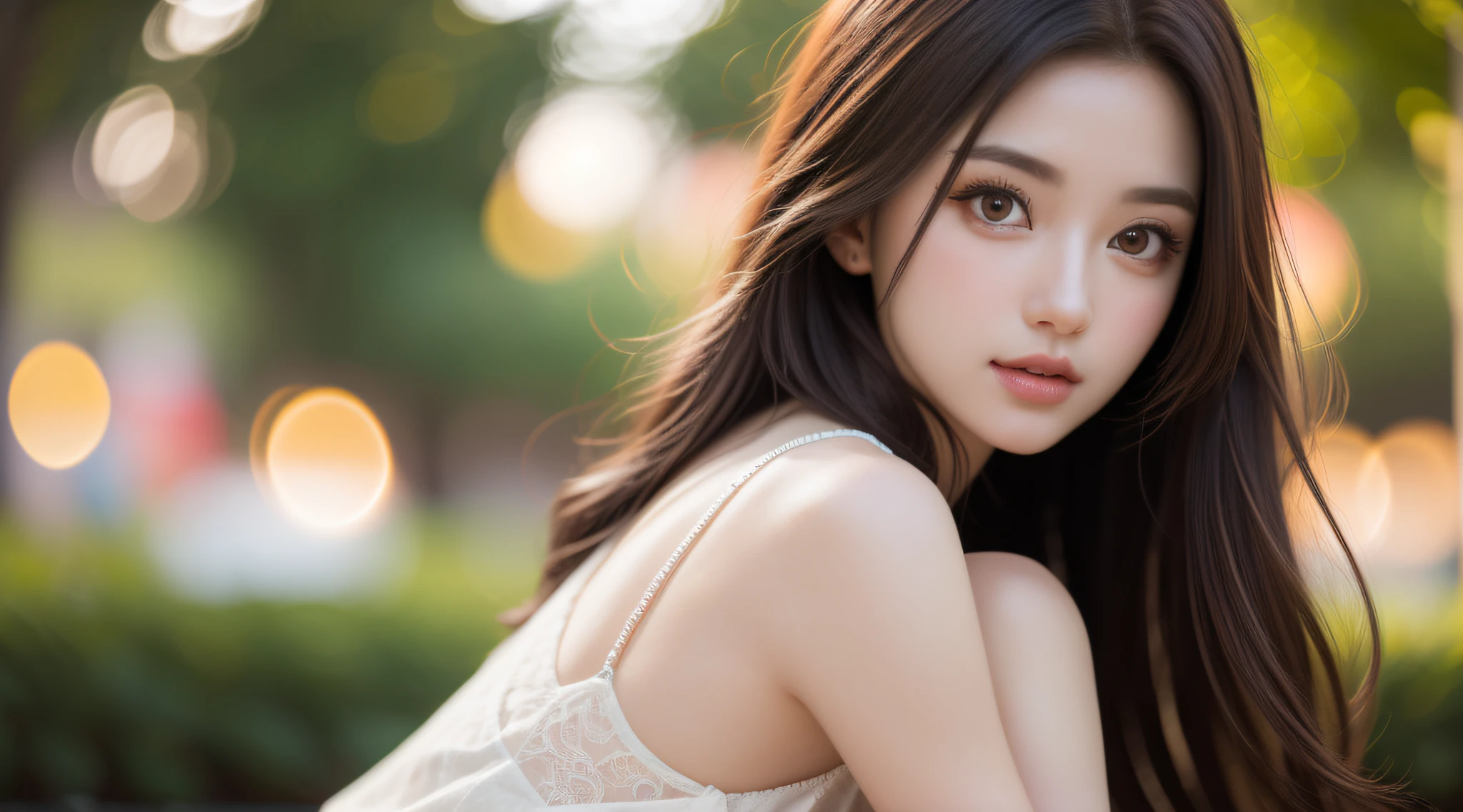 (Best quality), (Ultra-detailed), (llustration), (Detailed light), (An extremely delicate and beautiful), 1 young girl, Long hair, Brown hair, Brown eyes, model, Best quality, Extremely detailed CG unified 8K wallpaper, High-definition RAW color photo, professional photoshooting, (((Bokeh))), depth of fields,