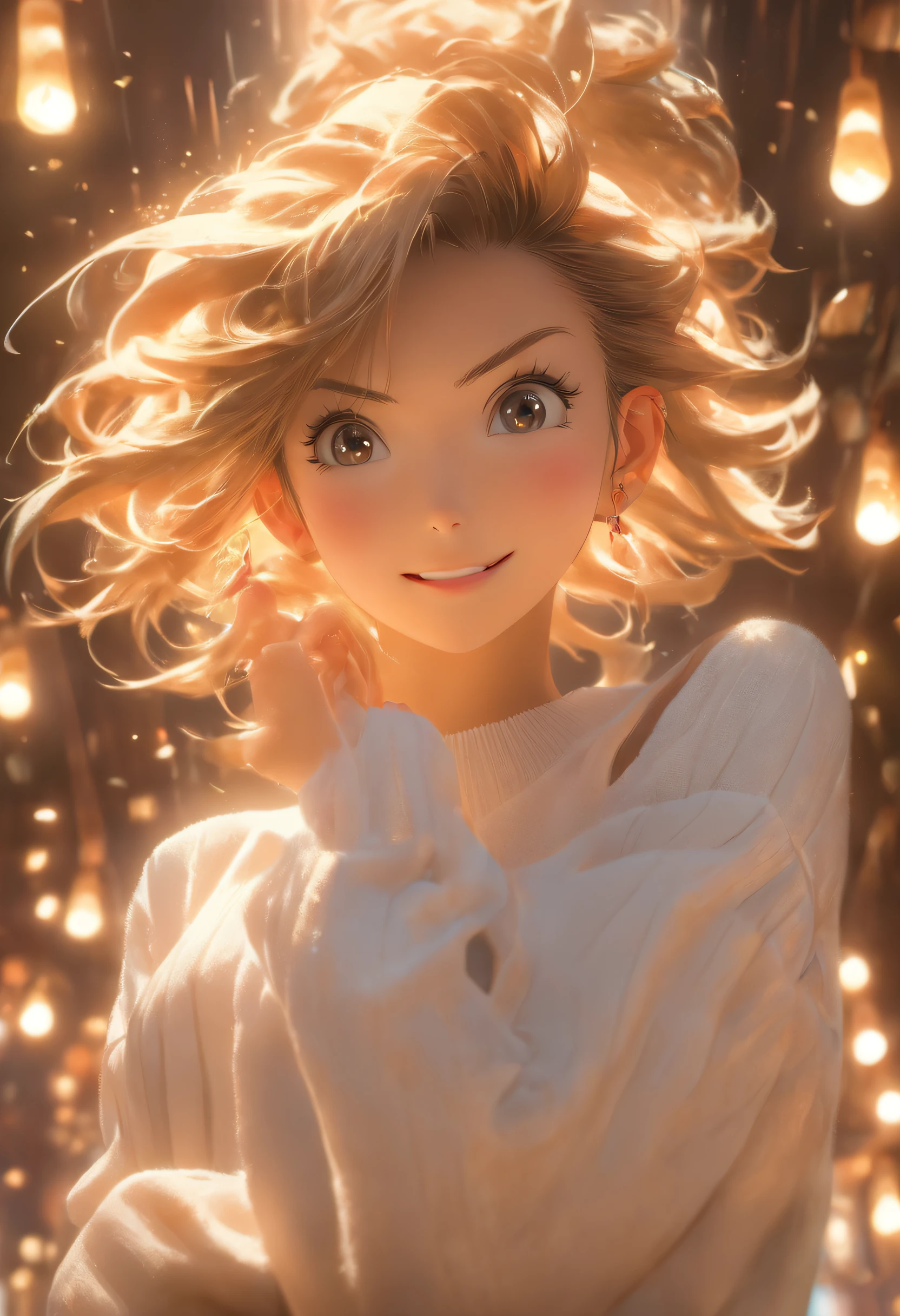 ((of the highest quality, 8K,Raw photo)), (Realistic, Photorealistic: 1.37), (Face Focus: 1.1), Small breasts, flat chest, Longhaire, A Japanese Lady、20yr old、Japan idol system、(white sweatshirt: 1.1)、Skirt, Sitting, Arms up, From below, Sunlight, Movie Lighting,