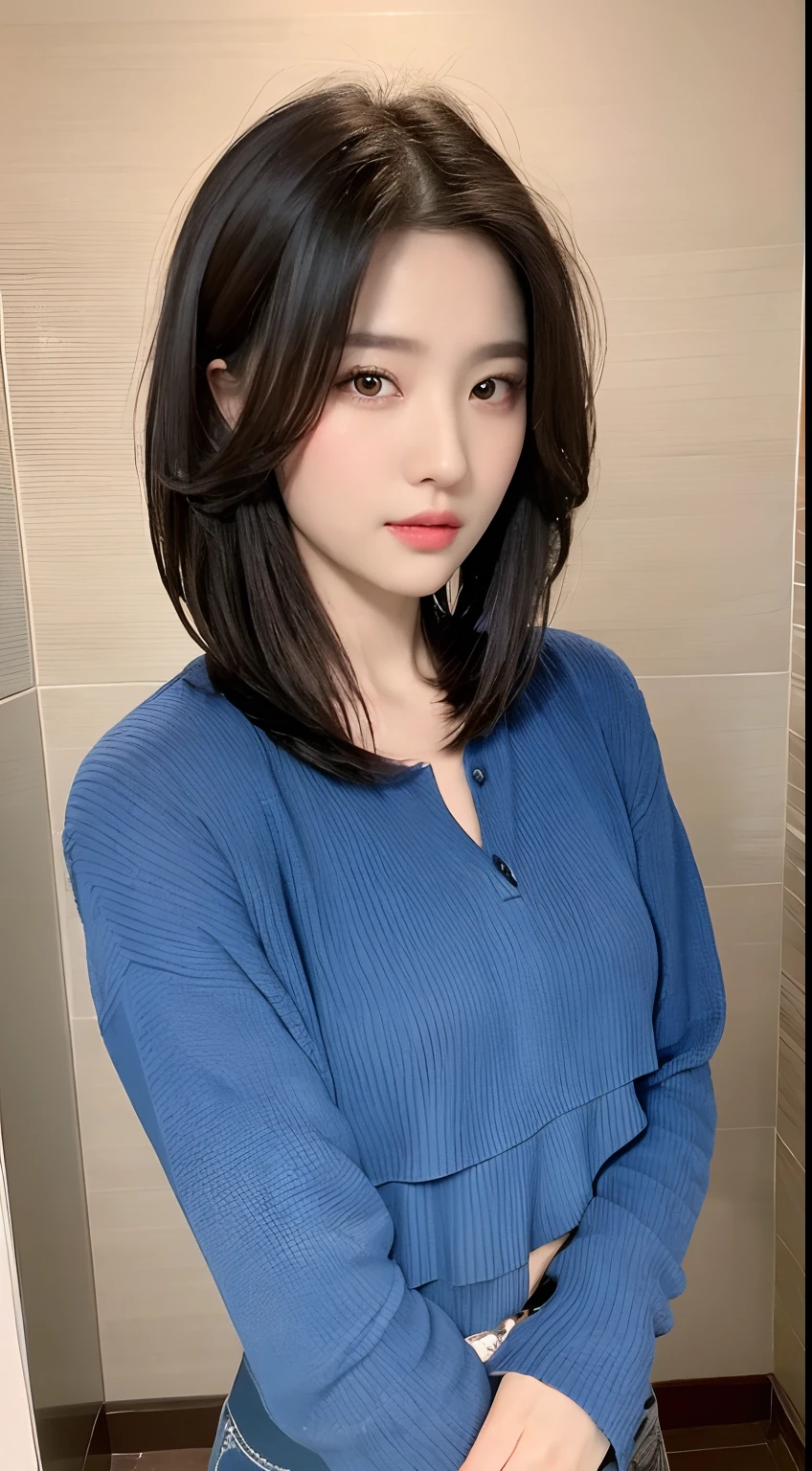 ((Best Quality, 8K, Masterpiece: 1.3)), Sharp: 1.2, Perfect Body Beauty: 1.4, Slim Abs: 1.2, ((Layered Hairstyle, :1.2)), (Housewear: 1.1), (Bathroom: 1.2), Wet: 1.5, Highly detailed face and skin texture, Detailed eyes, Double eyelids, Looking directly at the camera, Seduction, Naughty,