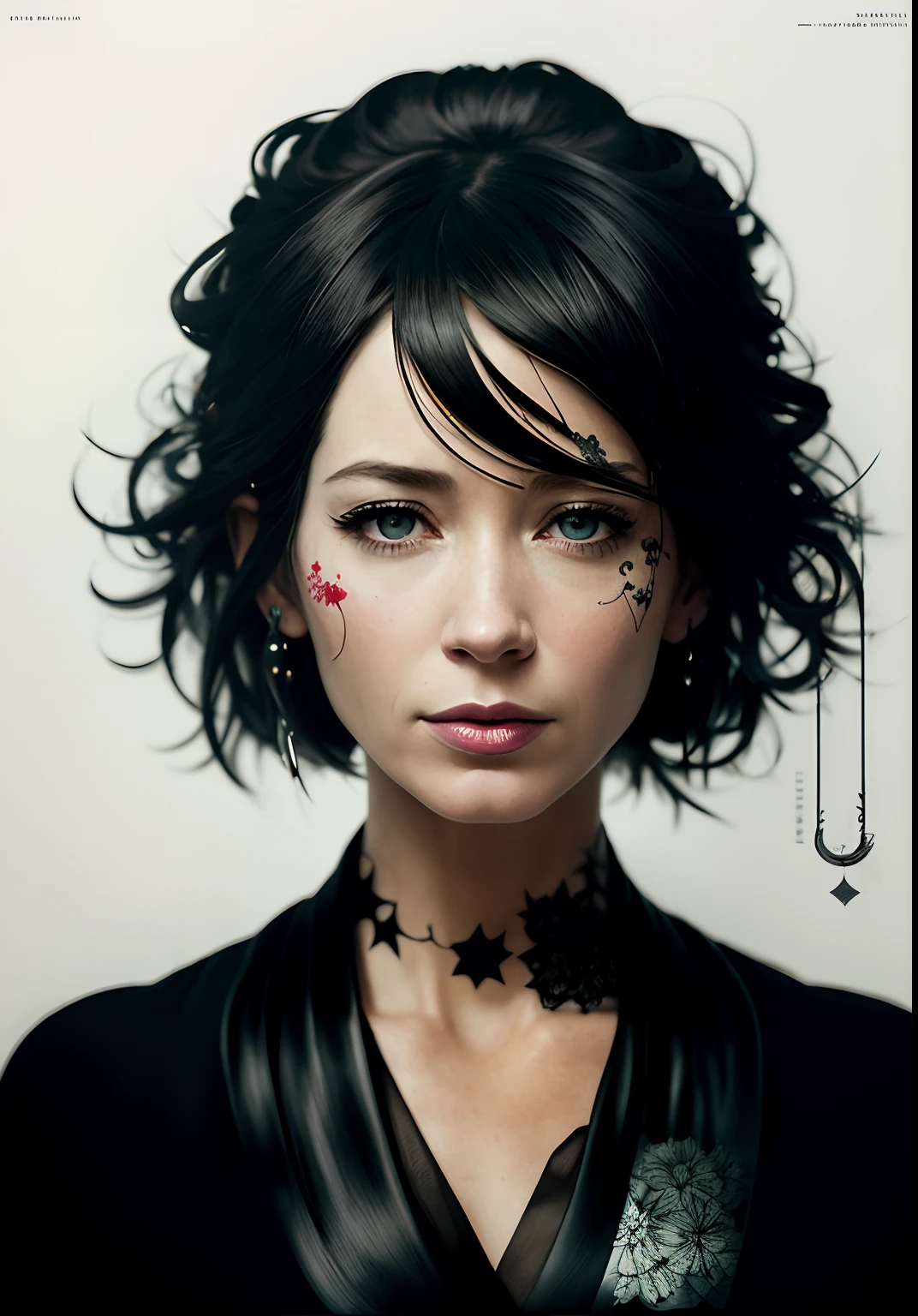 (Emily blunt:Evangeline Lilly) is a beautiful charming pirate carved out of dark smoke, dressed as a pirate in black, circular colored smoke, waves of shadows at night, abstract skull ornaments, soft colors, flat 4d street art in the style of adrian ghenie, esao andrews, jenny saville , edward hopper, surrealism, james jean dark, takato yamamoto, inkpunk minimalism, , detailed symmetrical brown eyes with circular iris, seamless geometric pattern harmony, luminogram, iron gall ink, art by Russ Mills, Sakimichan,, by GIlSam -paio octane rendering depicting innovation and truth, 8k, by Lee Jeffries, depth - Gs studio