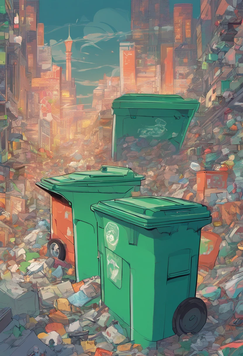 One shows that garbage sorting is environmentally friendly、A poster that is valued by both adults and children in the family。The overall picture consists of a family watching a poster of garbage sorting,In the middle of the picture, the poster screen needs to have a globe as a whole,Half of the earth is green,Half is gray。The green color indicates that it is due to the good protection of garbage separation,Gray is the opposite。The overall composition of the picture needs to be indicated, and the picture should have four trash cans of different colors,Corresponding to different garbage。There should be 4 garbage cans,Hazardous trash cans in red, respectively,Green food waste bins,Blue recyclable trash can,Gray other garbage。It should be able to reflect the "less garbage.",The theme of "City Beauty is very".。8K分辨率。Be childlike overall,Futuristic。