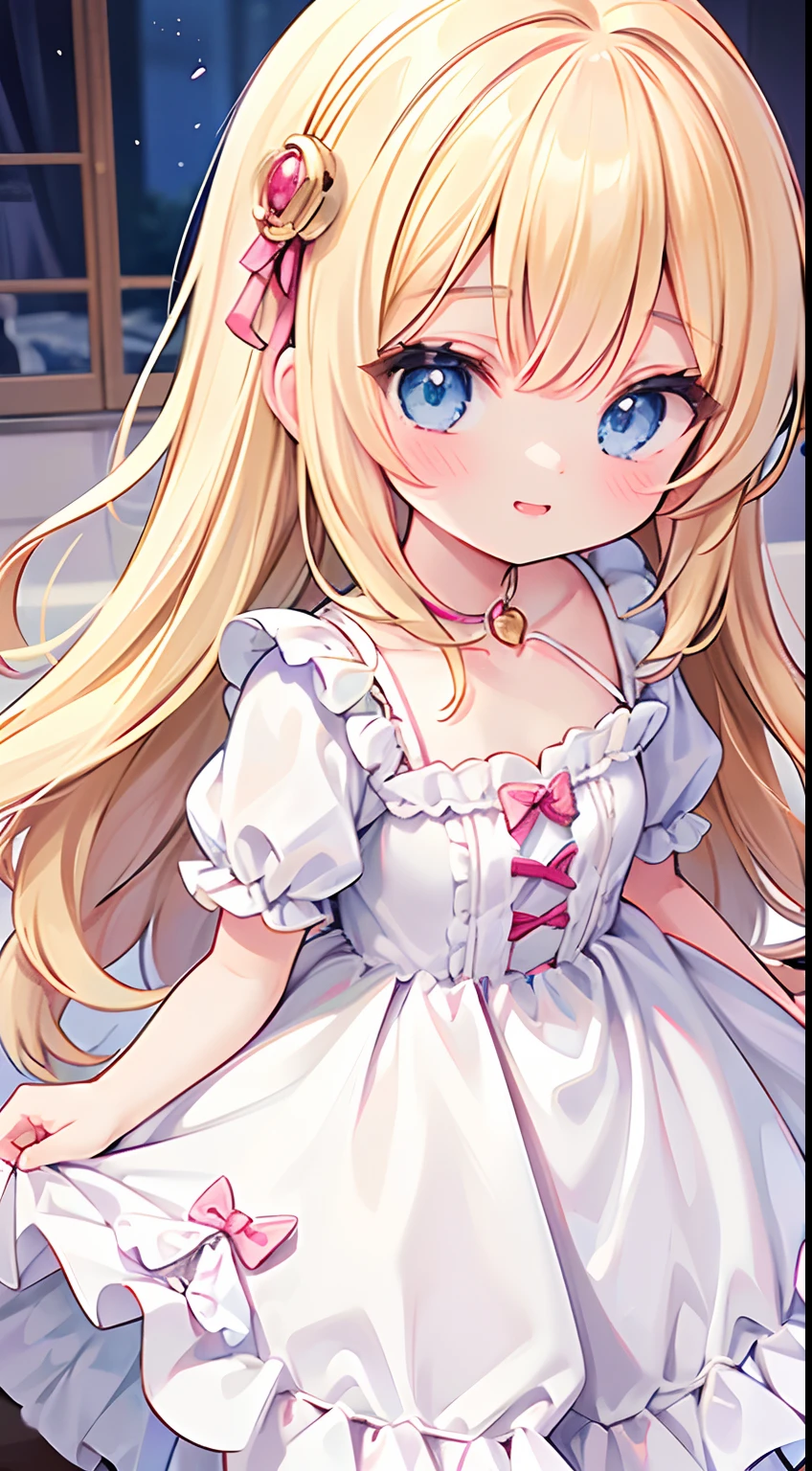 ((Ultra-detailed)),masutepiece,Best Quality,(1 girl),Kawaii Girl,(Illustration),(Solo),((extremely delicate and beautiful)),((Wearing a Doll Dress)),((Rococo style)),(royal),corsets,Brilliant,Golden hair,Blue eyes, Beautiful detailed eyes,Cute,light,crepuscular,Energetic smile,[[[[Rosa]]]]],